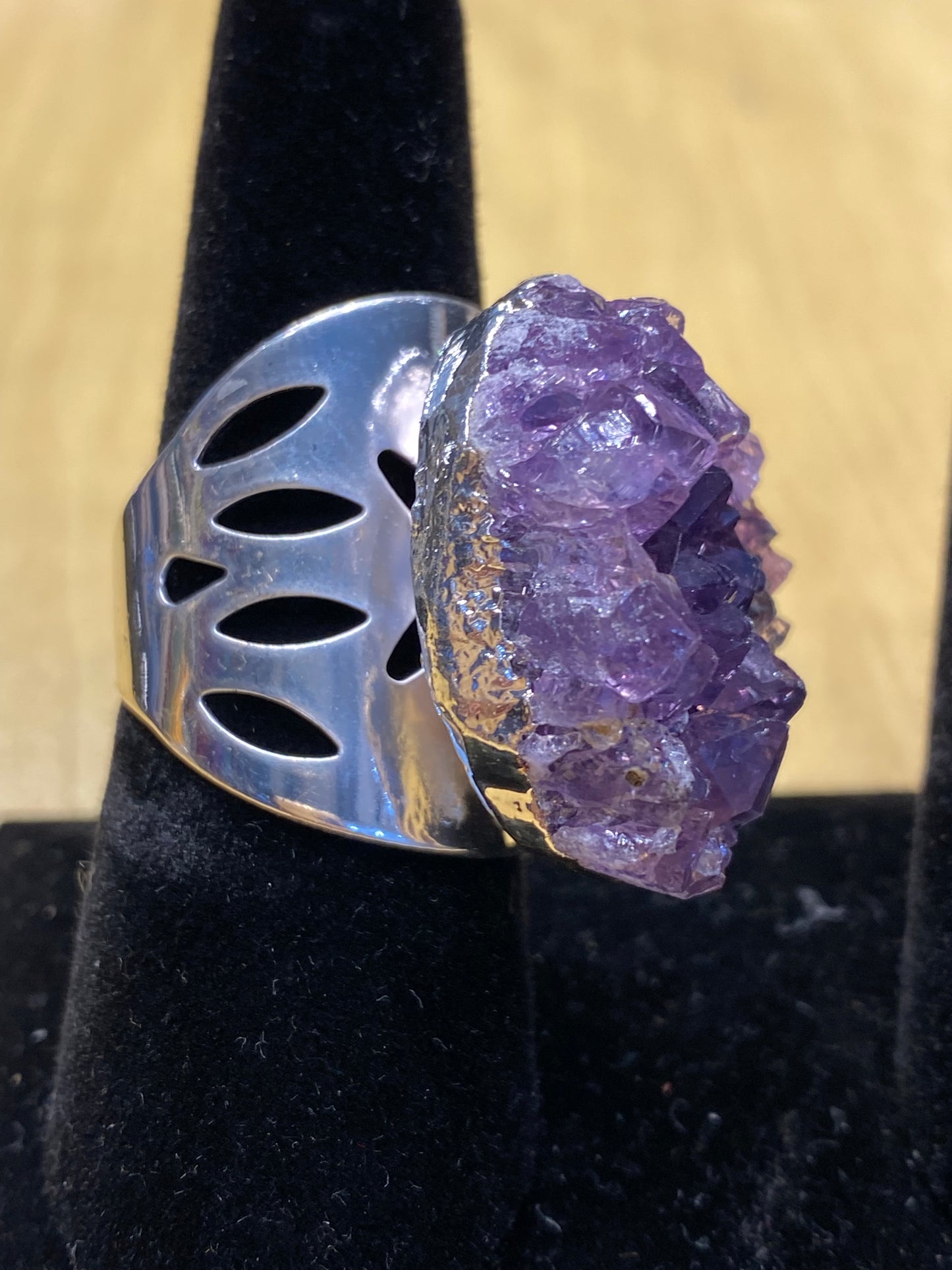 Amethyst Cluster Adjustable Silver Band Ring