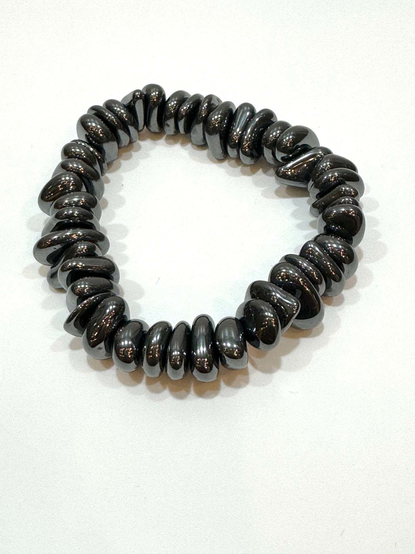 Hematite Tumbled Gemstone Bracelet (free-form bead stretch)