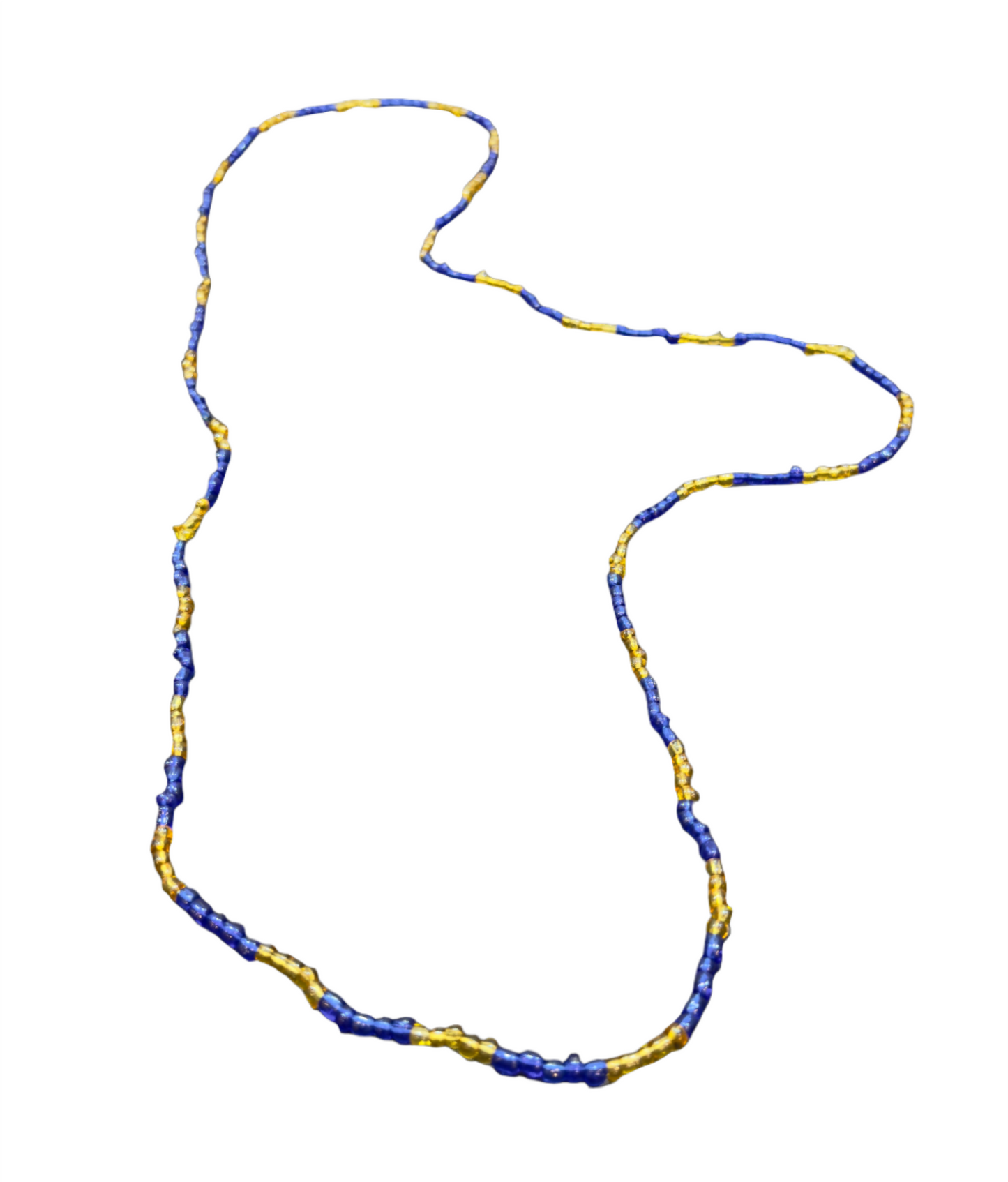 Orisha Ochosi Beaded Neclace Long Blue and Yellow Gold