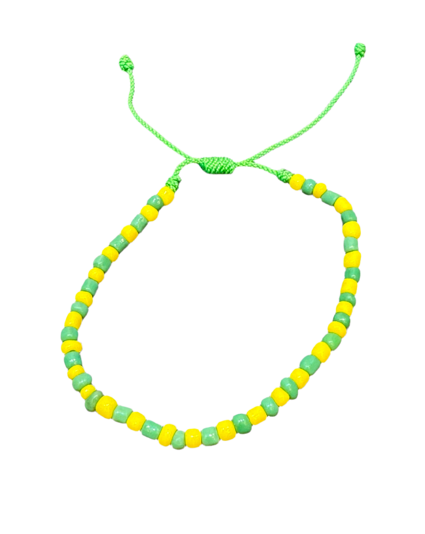 Orisha Orúla Handmade Beaded Pull String Green and Yellow Bracelet