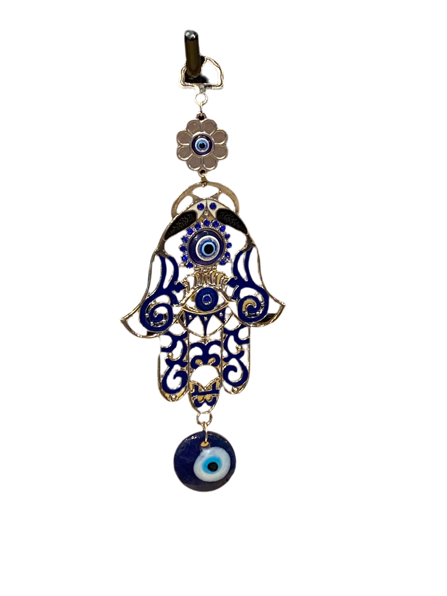 Blue Hand Of Fatima Door & Wall Talisman W/White And Black Fish & Evil Eye Amulet