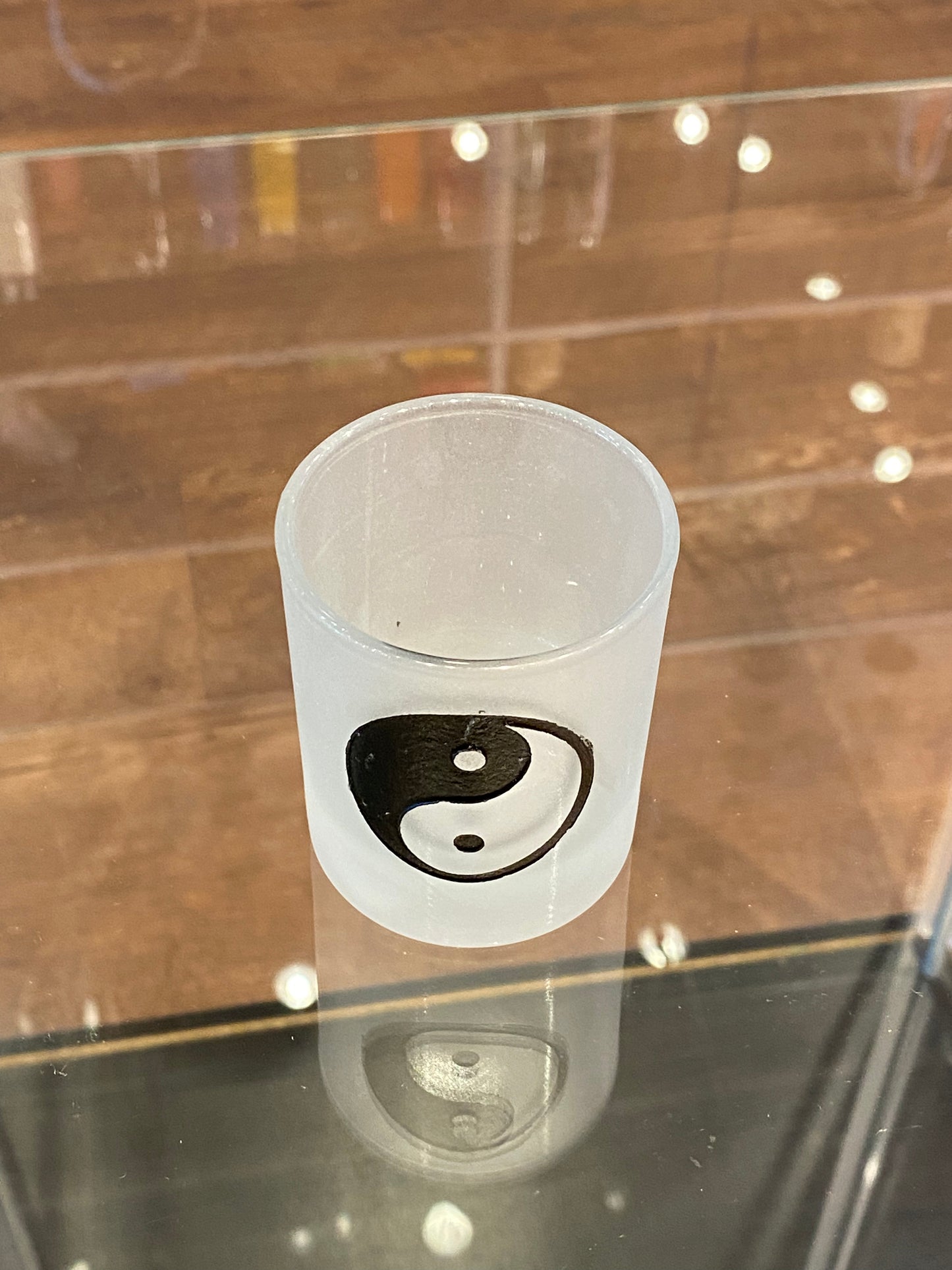 Yin-Yang Etched Glass Votive Holder