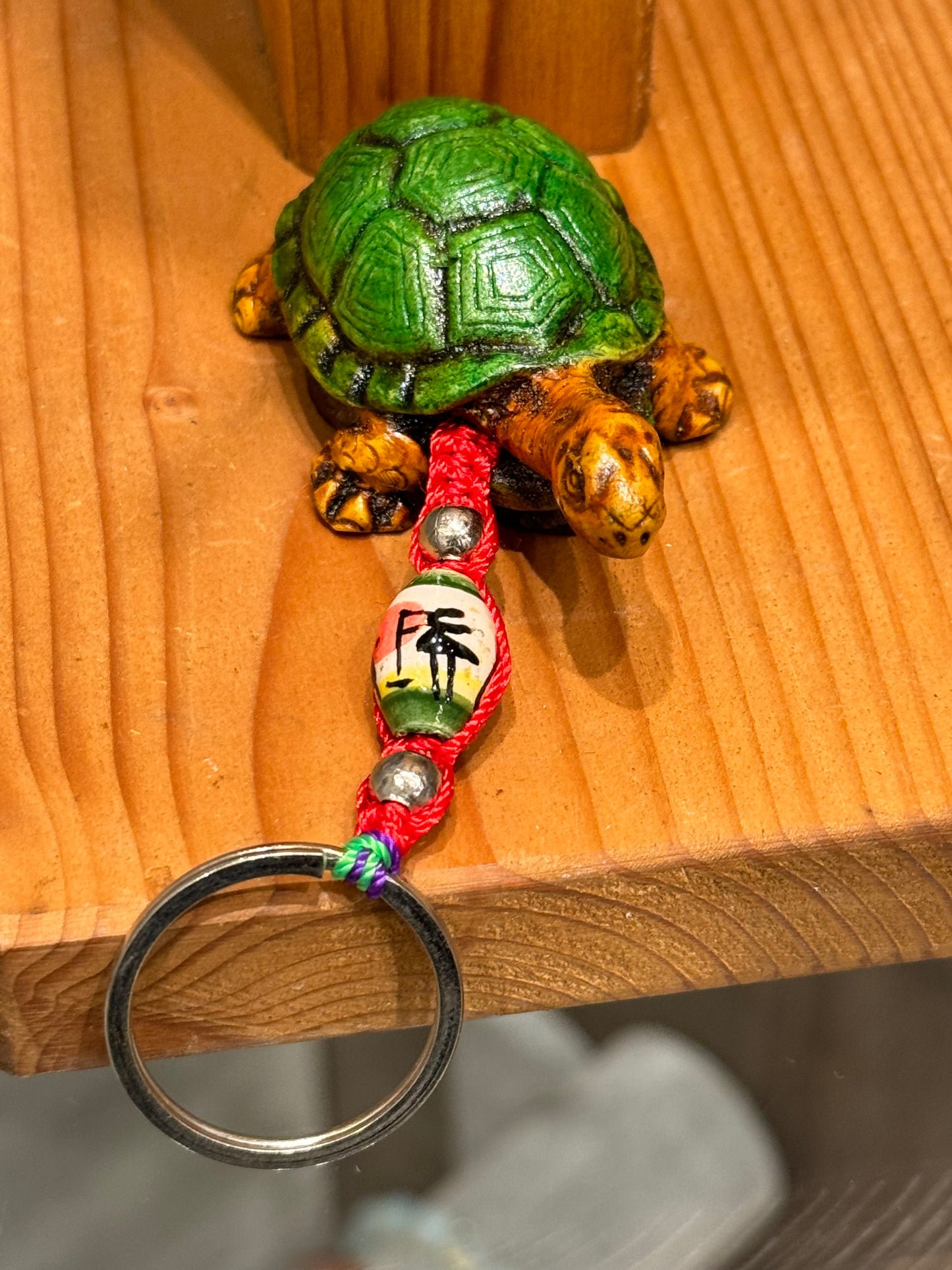 Turtle Land Animal Durepox Resin Figurine Keychain Red Cord