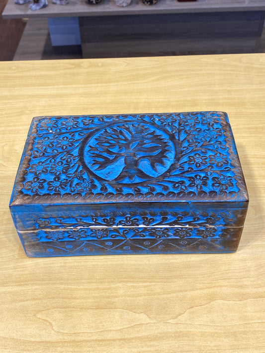 Wooden Handicraft Storage Box Tree of Life Turquoise