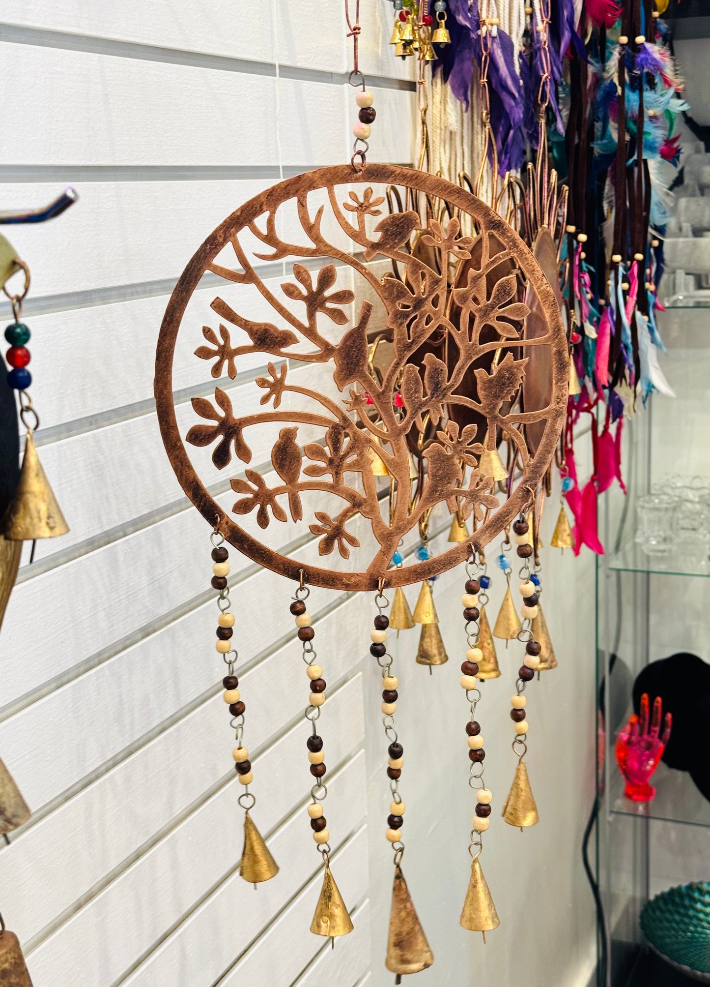 Handmade Brass Birds sitting on Tree Of Life Wind Chime