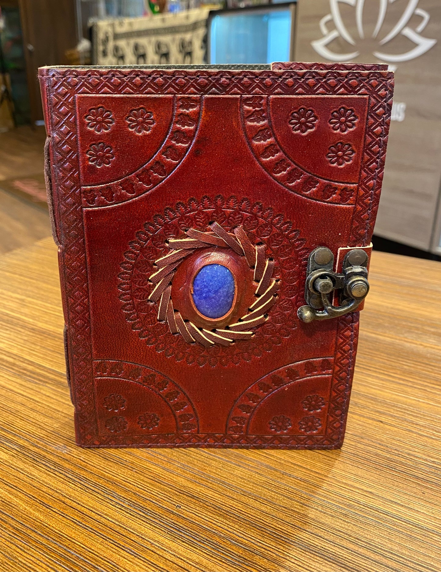 Dark Brown 5”x7” Embossed Journal with Latch and Blue Stone