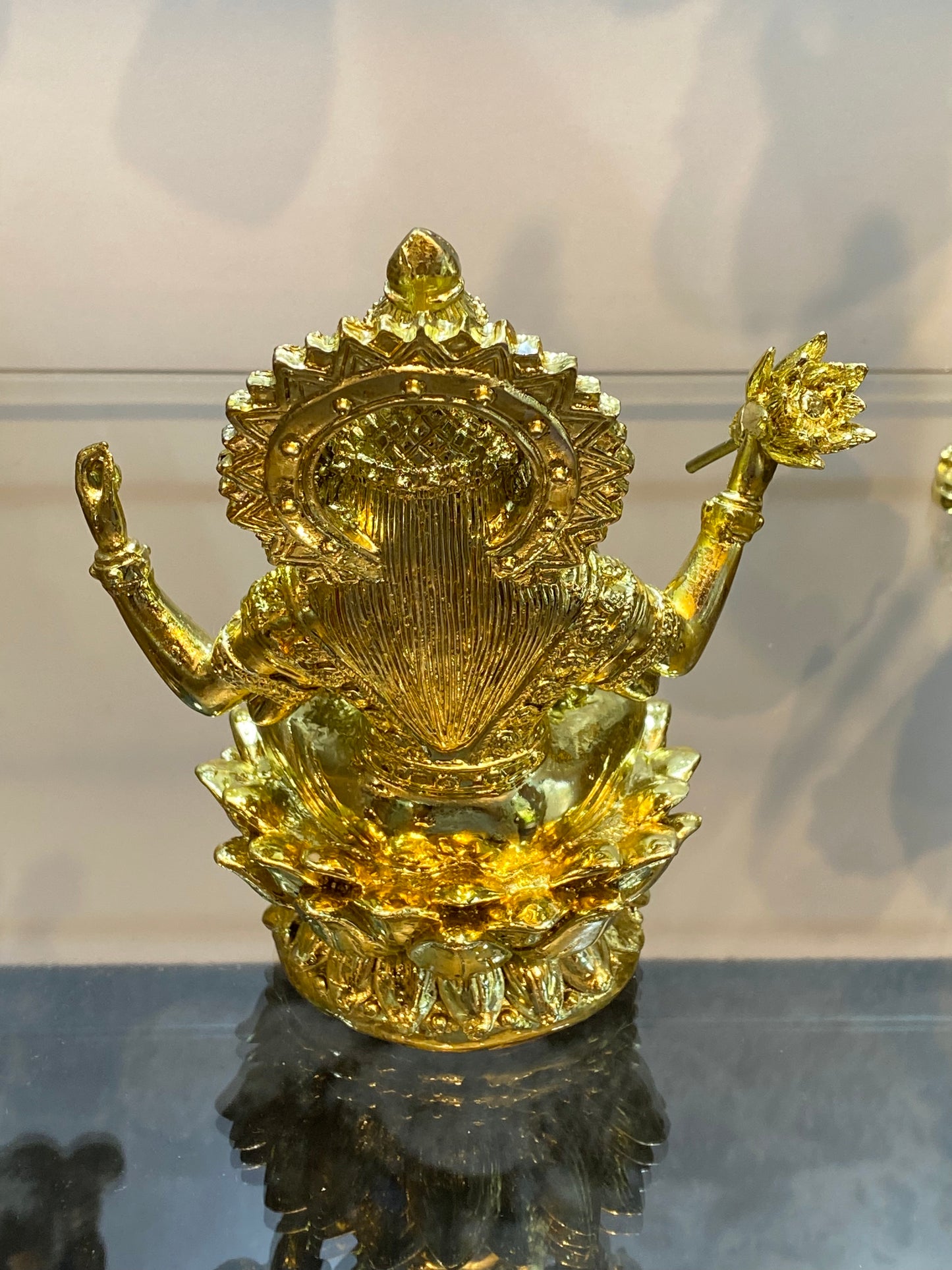 Goddess Lakshmi on Lotus Raining Gold Coins Bright Golden Color