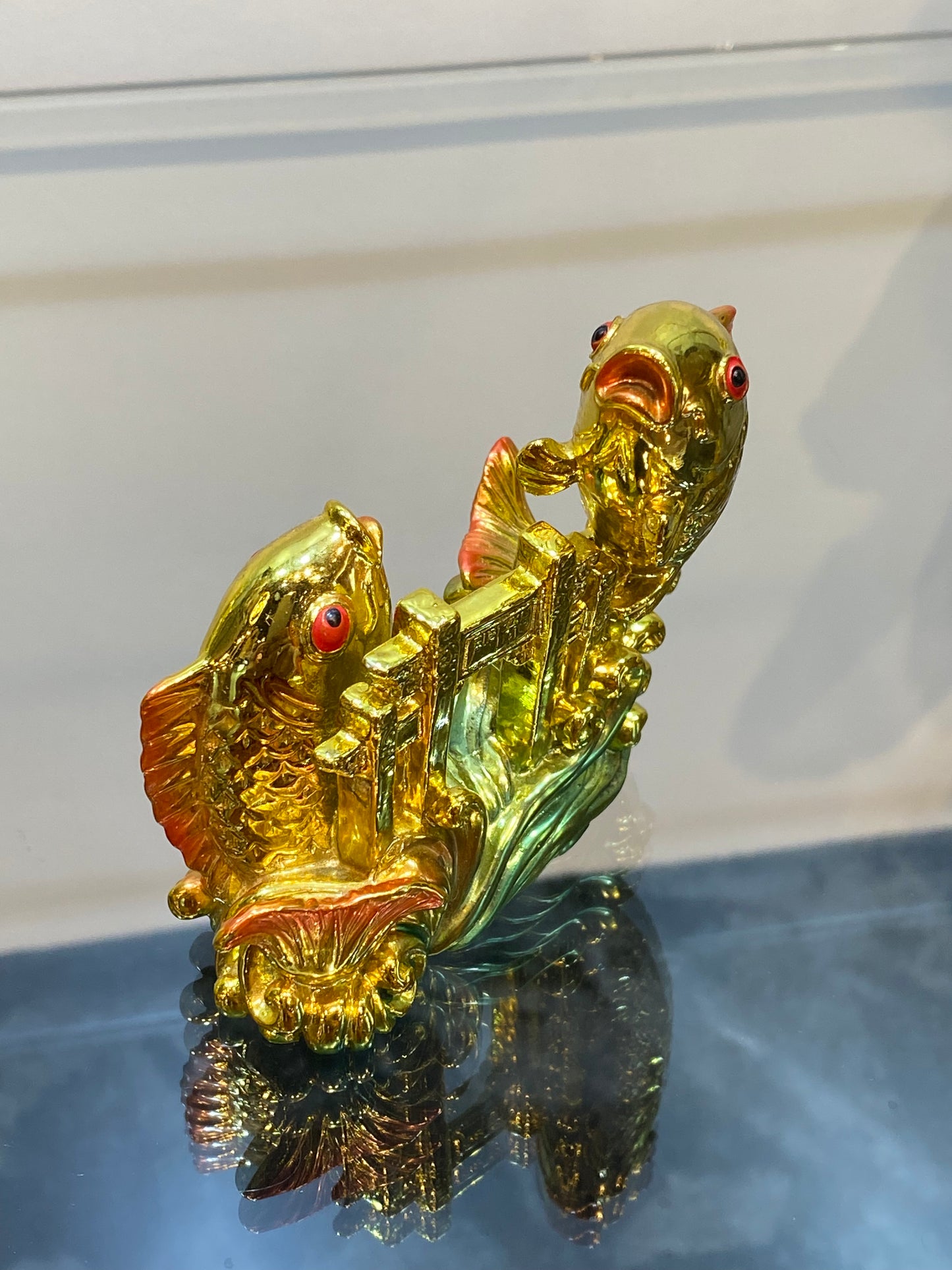 Feng Shui Golden Color Good Luck Two Fish jumping over the Water