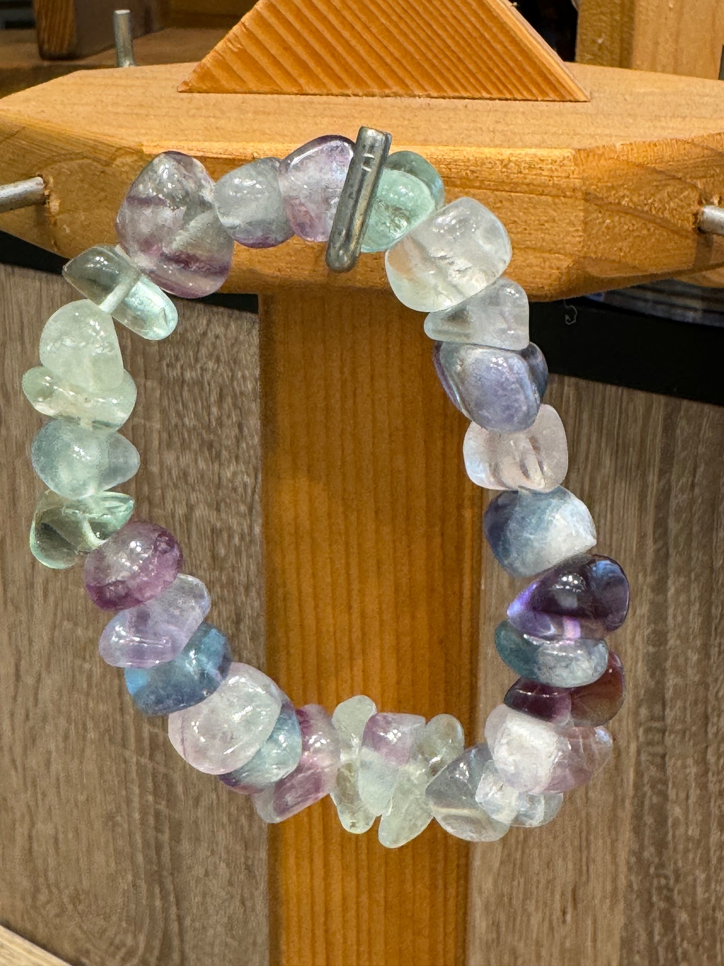 Rainbow Nugget Fluorite Free-Form Tumbled Gemstone Bracelet 7 mm