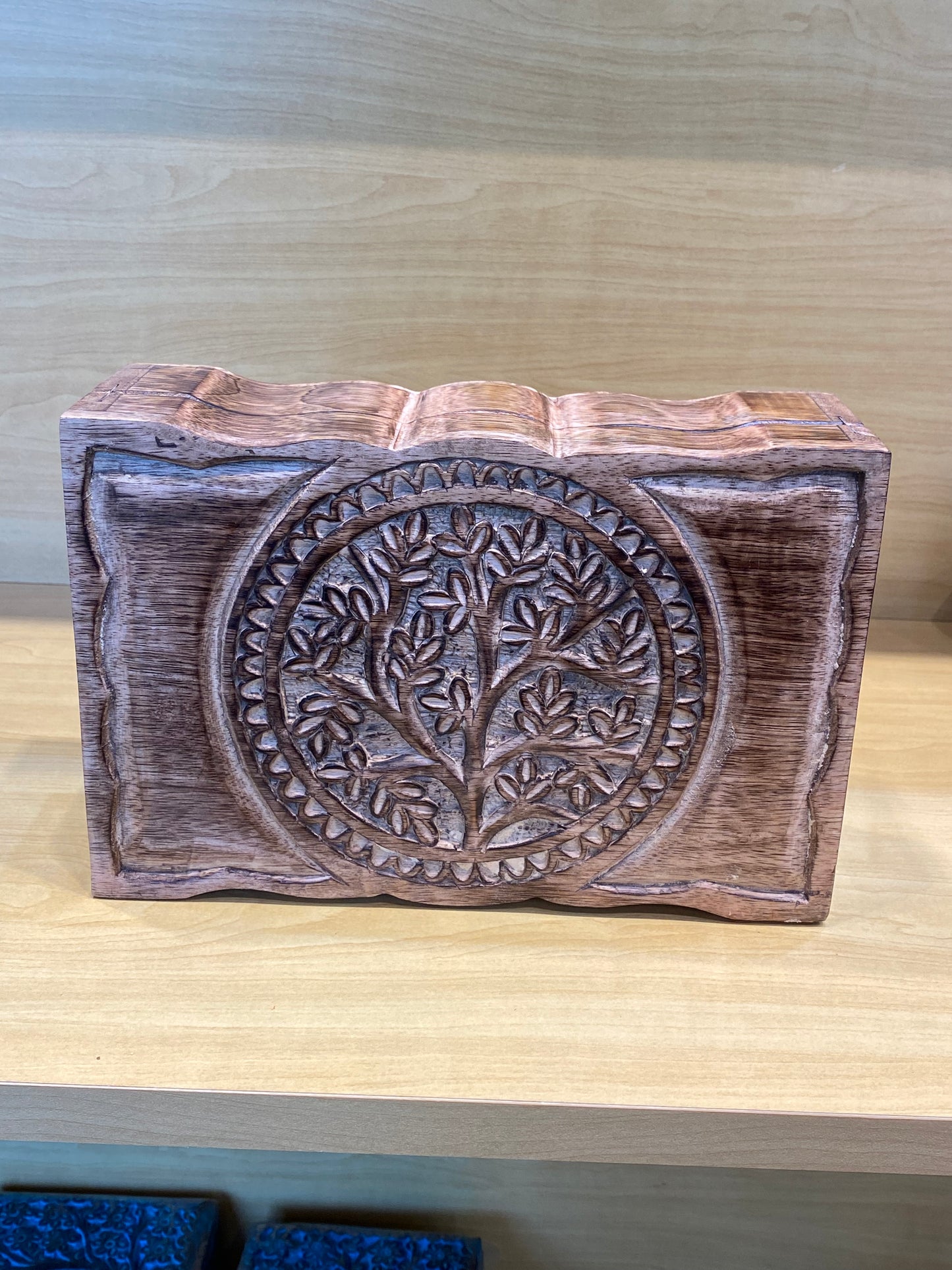 Wooden Storage Box Tree Of Life Design (Light Brown)