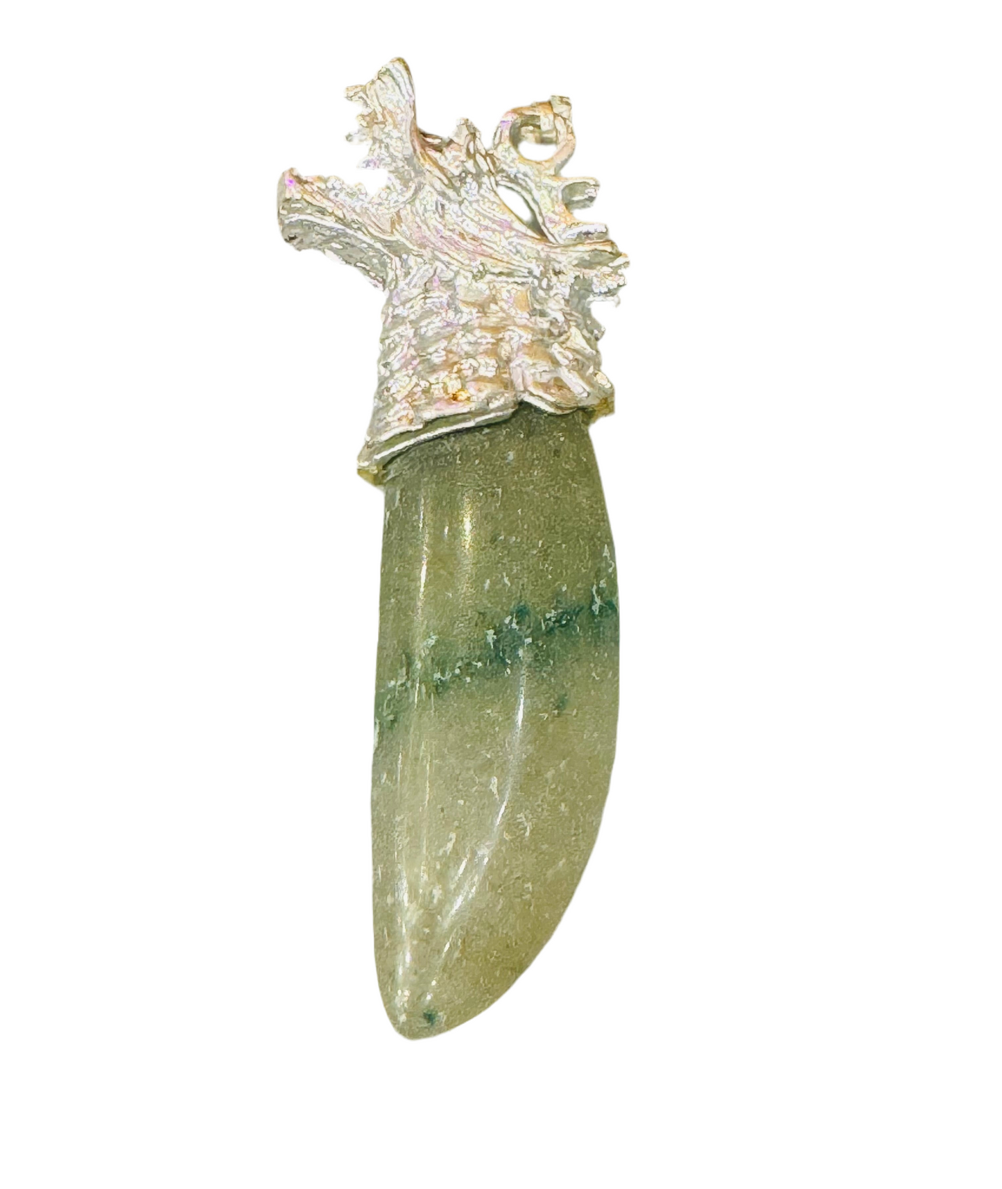 Silver Dragon Green Aventurine Horn Gemstone Pendant