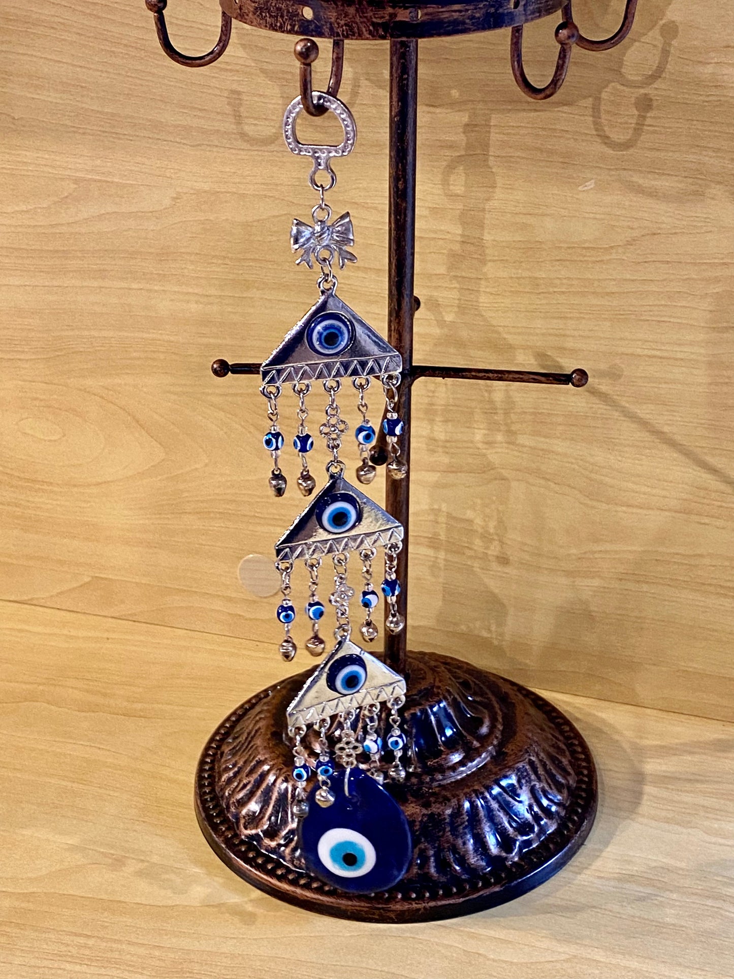 Evil Eye Metal 3 Tier Pyramid Hanging Wall Ornament with Evil Eye Amulet