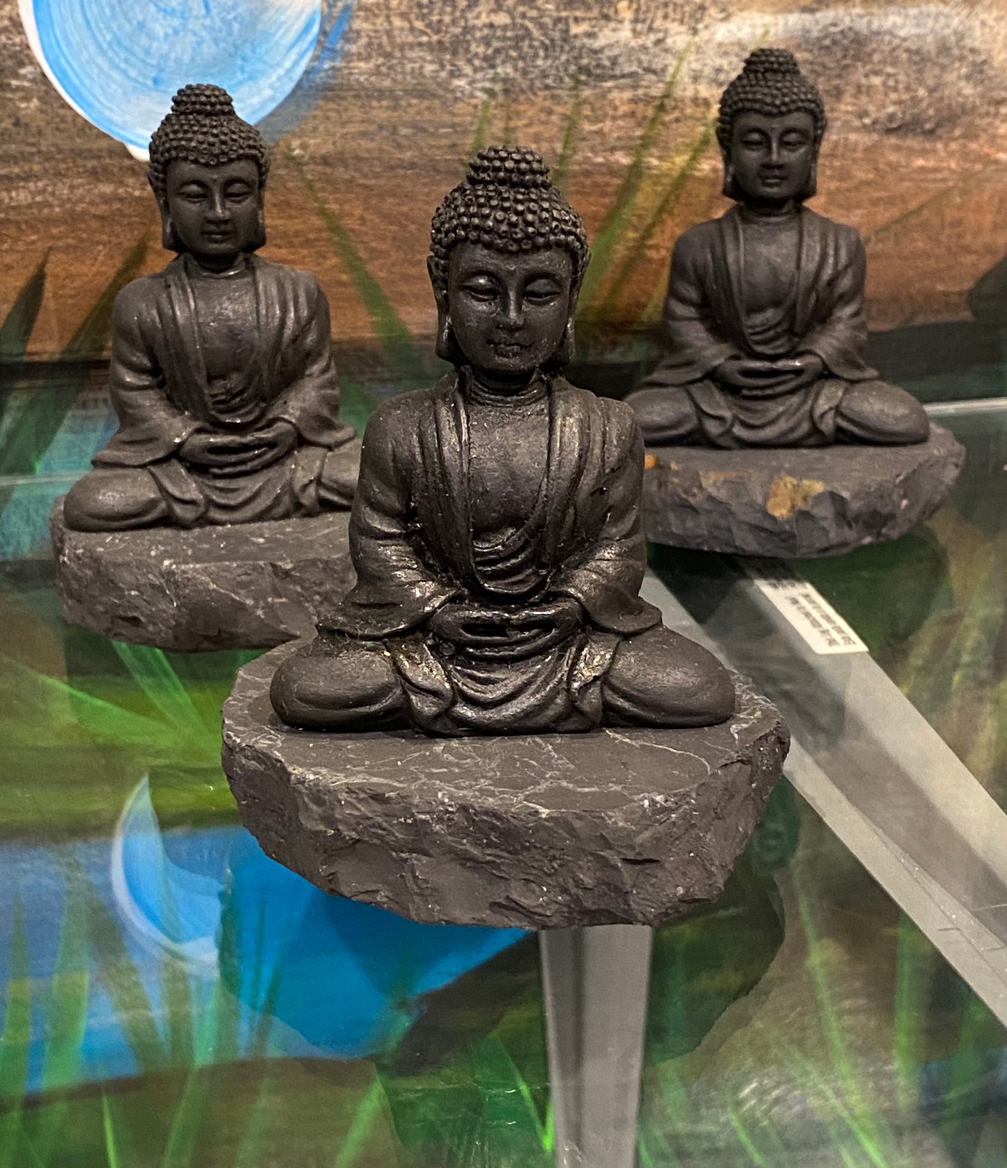 Small Hand-carved Shungite Meditation Sitting Buddha on Shungite Platform