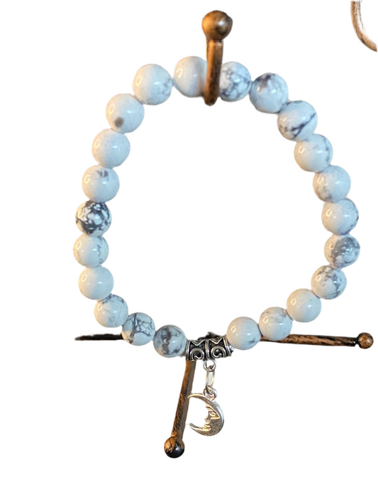 Howlite Gemstone Bracelet With Crescent Moon Charm