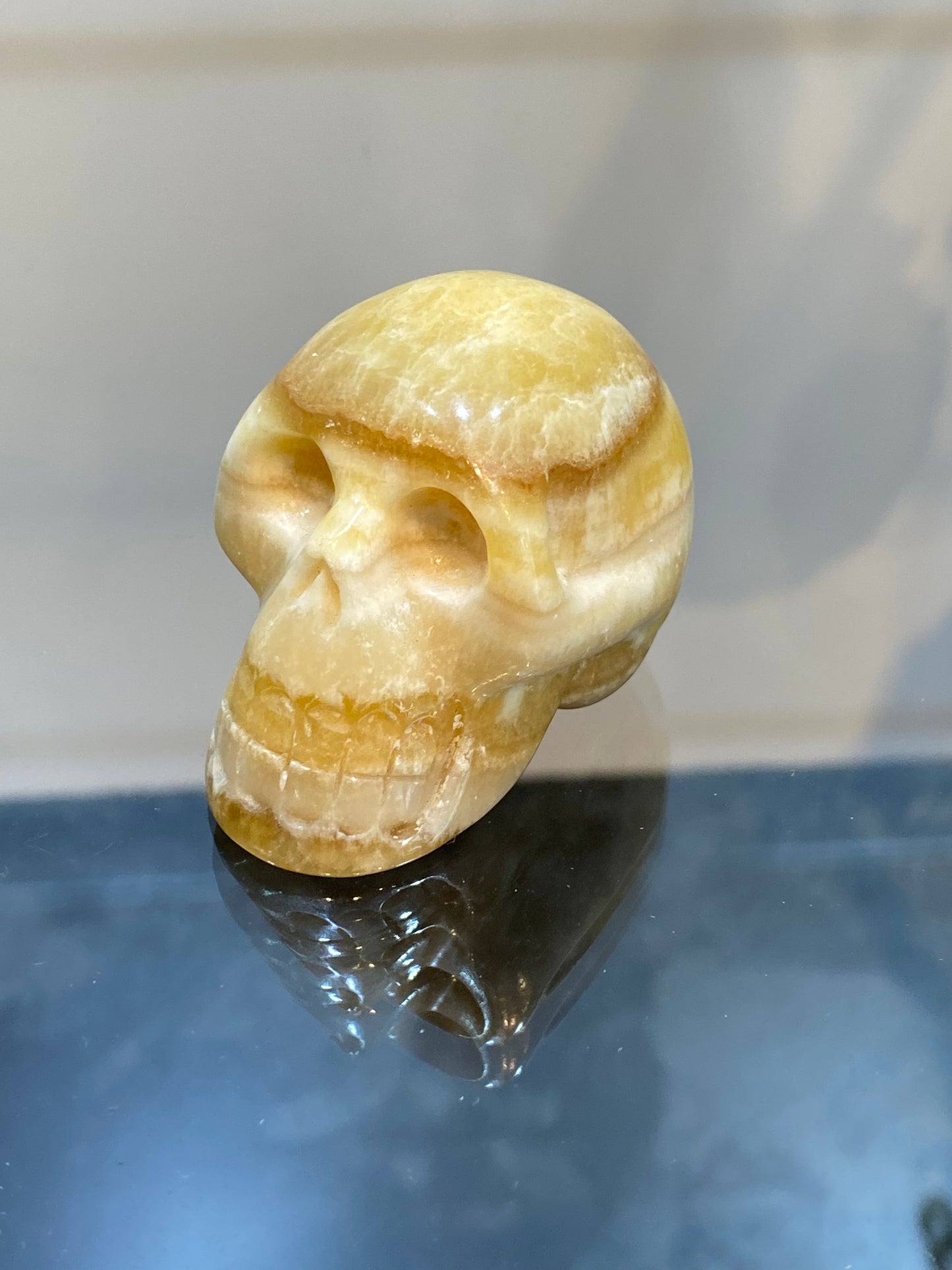 Polished Natural Hand Carved Yellow Calcite Gemstone Skull