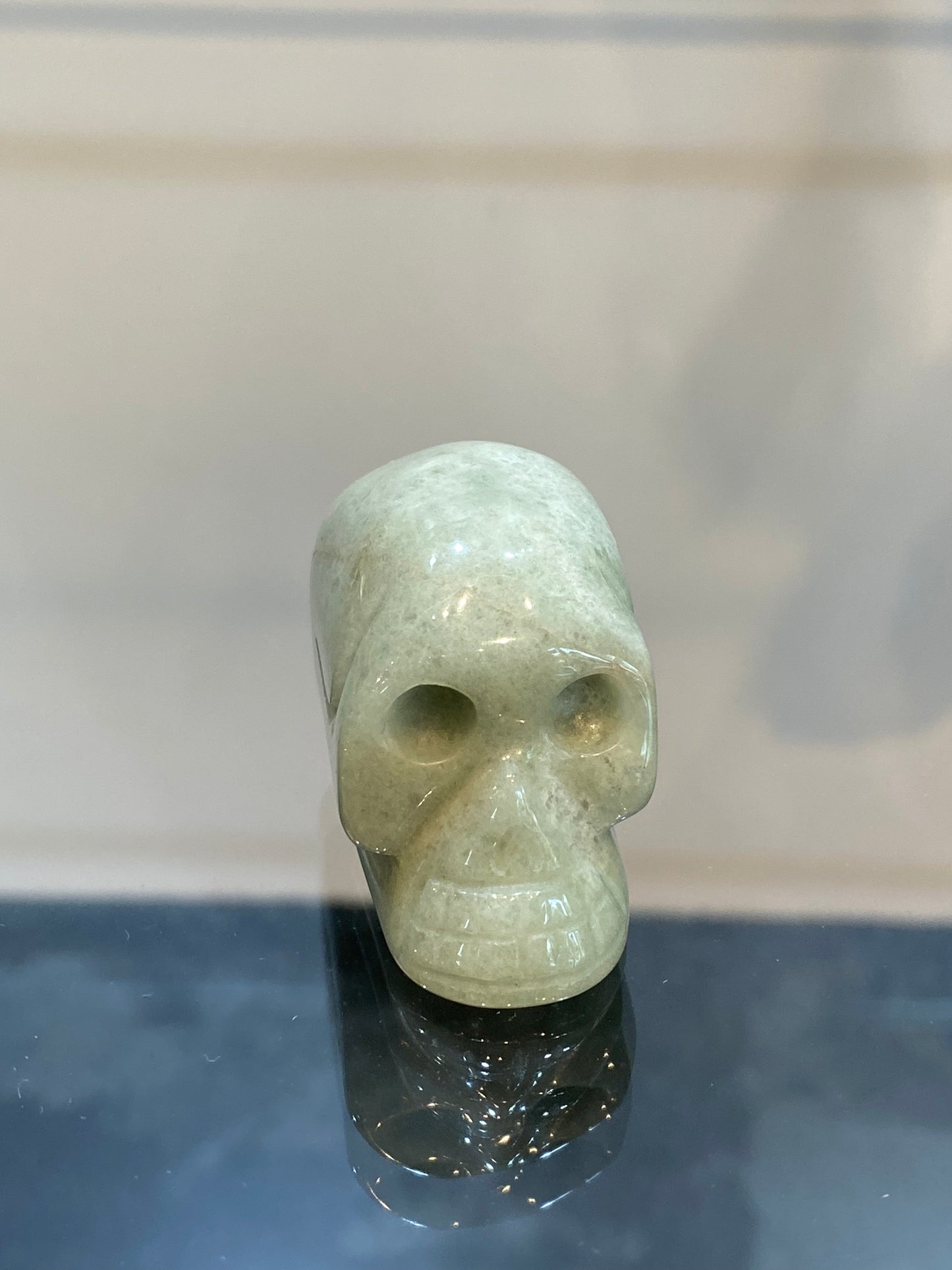 Polished Natural Hand Carved Light Green Jadeite Crystal Skull Small