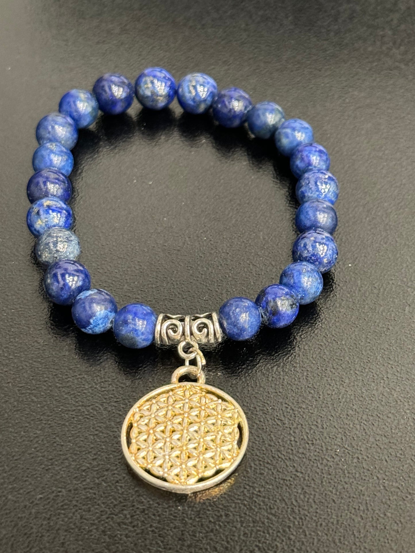 Lapis Lazuli Gemstone Bracelet With Flower of Life Charm