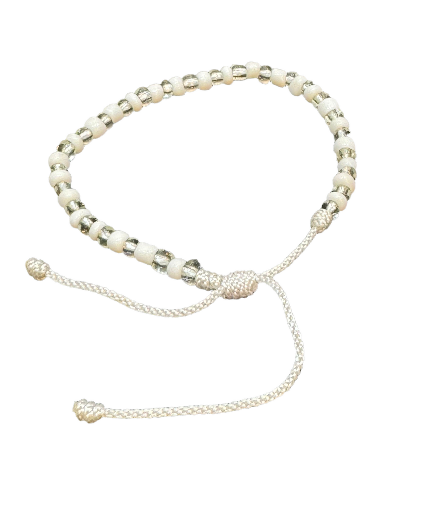 Orisha Obatala Handmade Beaded Adjustable Pull String Bracelet Clear and White