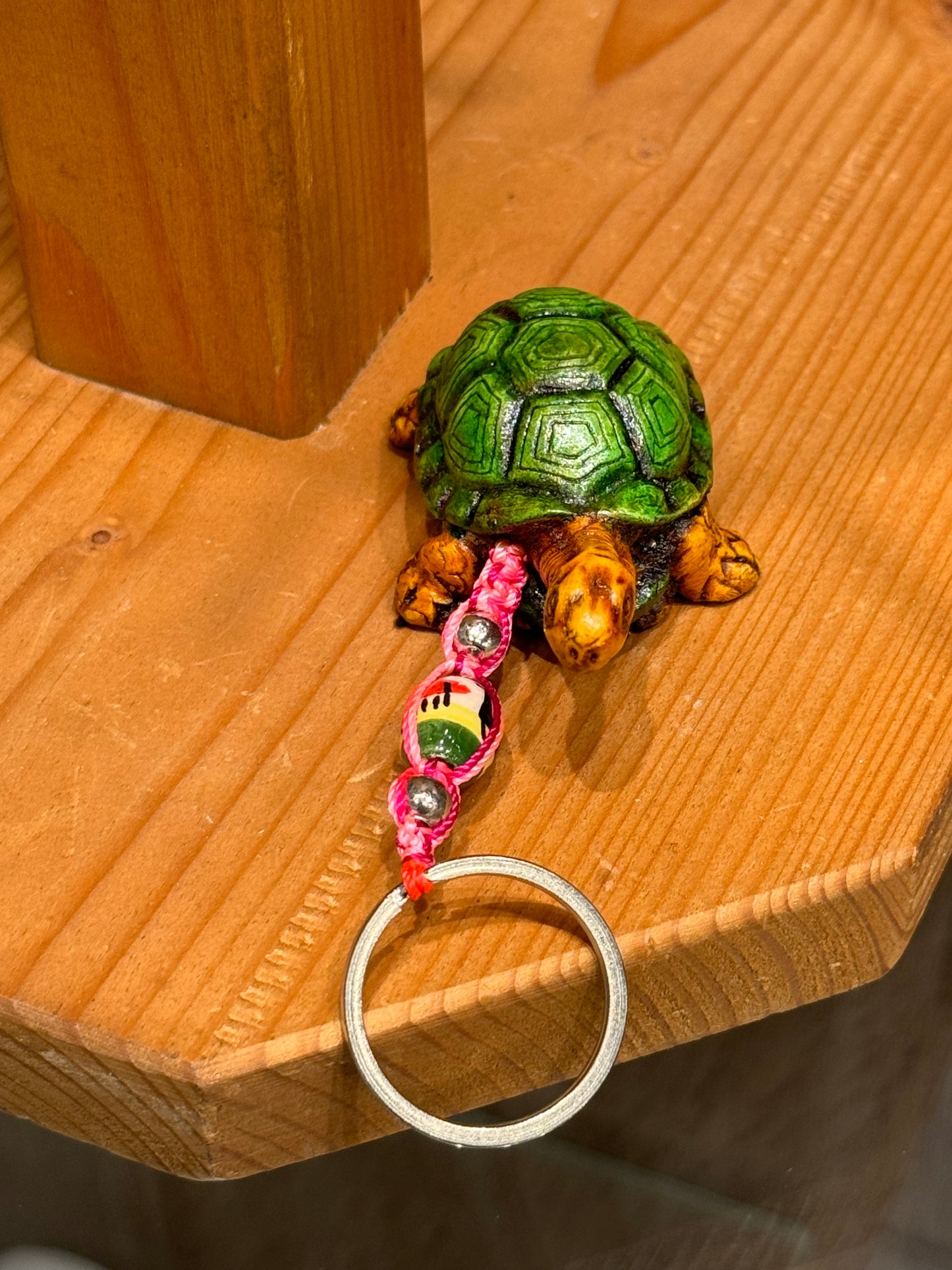 Turtle Land Animal Durepox Resin Figurine Keychain Pink Cord