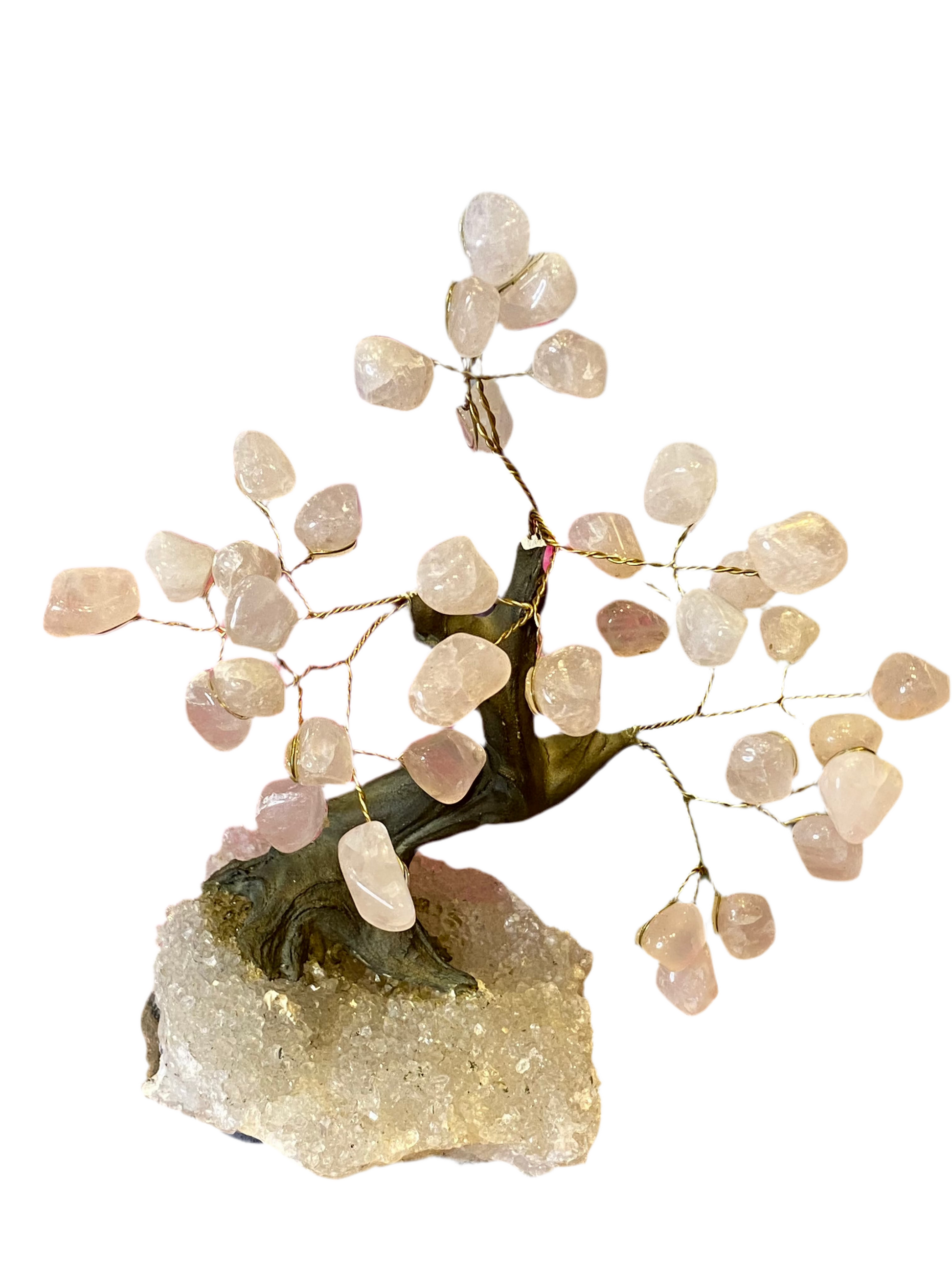 Rose Quartz Gemstone Tree on Clear Quartz Cluster