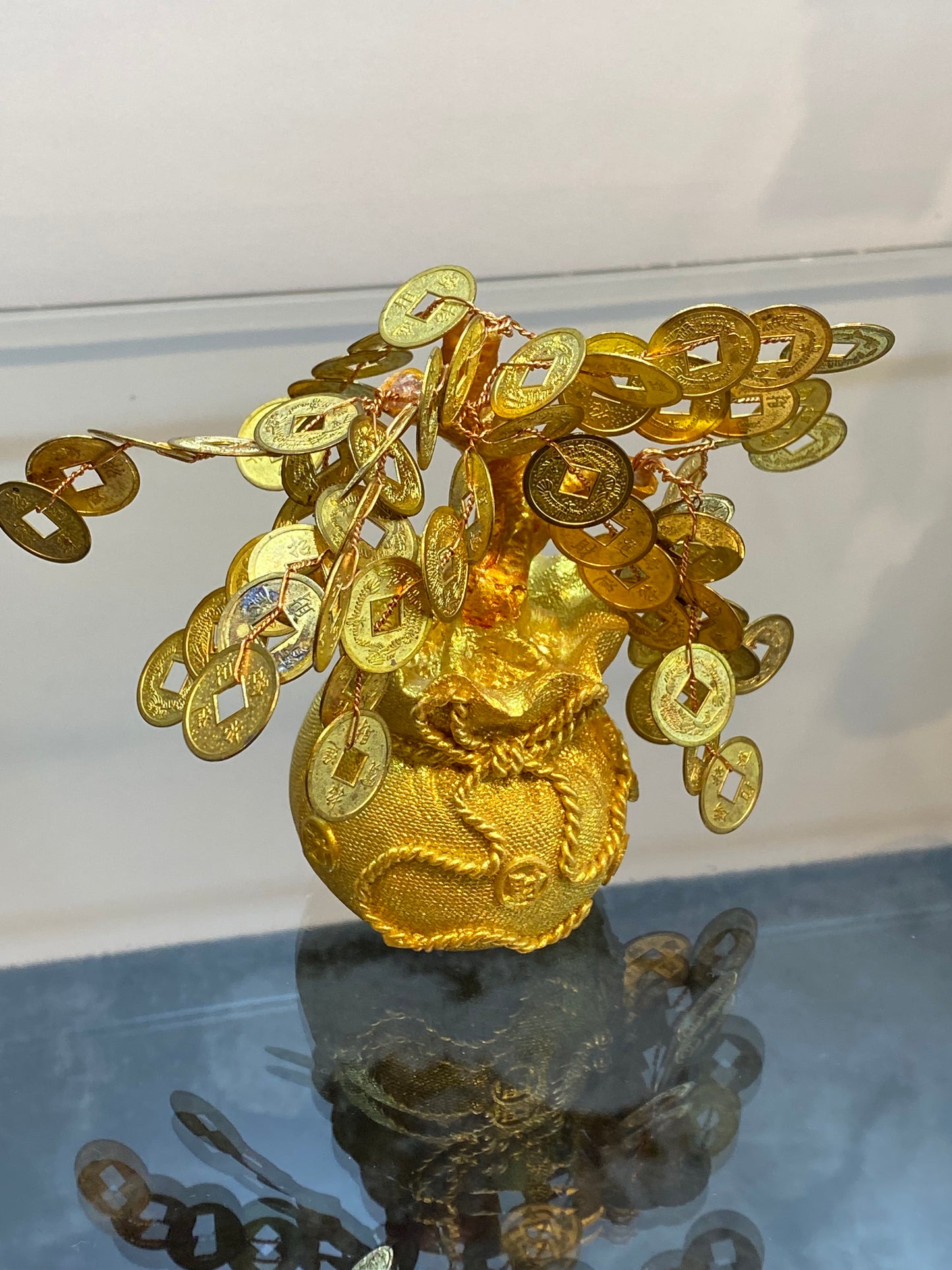 Bonsai Money Tree In Gold Money Bag