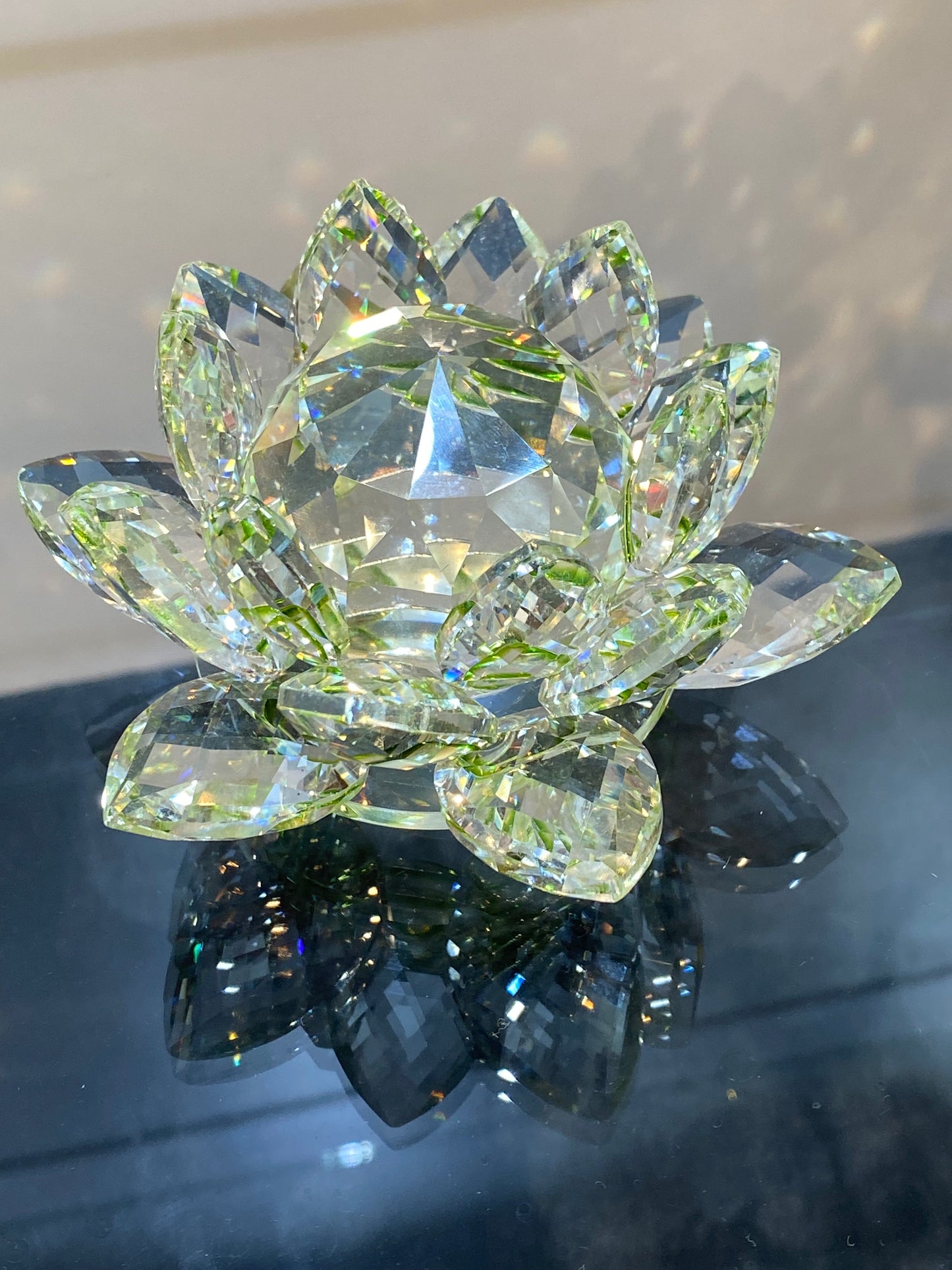 Feng Shui Green Clear Crystal Lotus Flower 3”