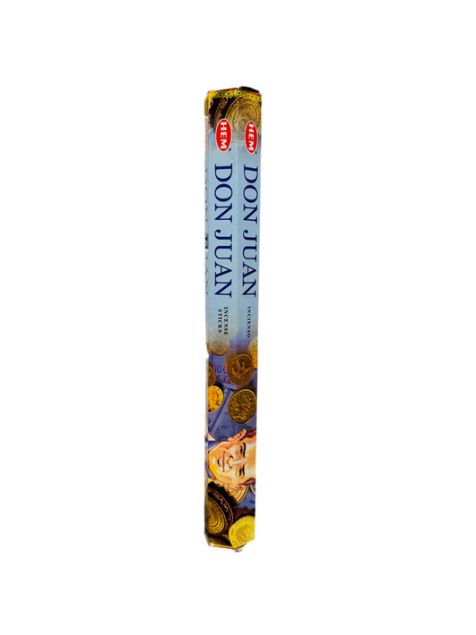 HEM Don Juan Incense Sticks packaging with aromatic herbs and resins theme.