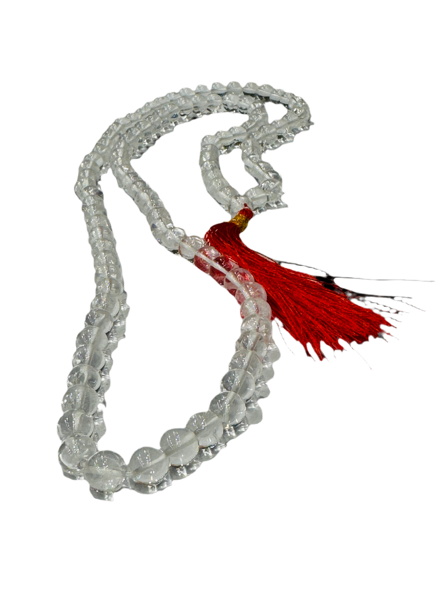 Japamala Genuine Prayer Mala Beads Clear Quartz with Red Tassel