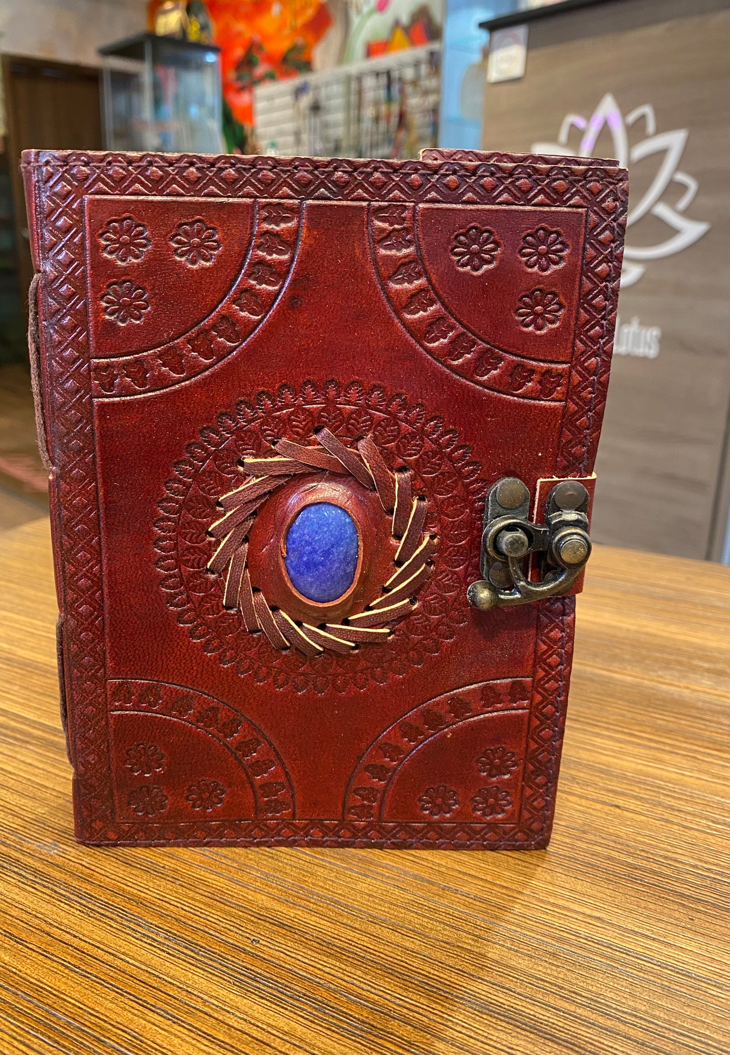 Dark Brown 5”x7” Embossed Journal with Latch and Blue Stone