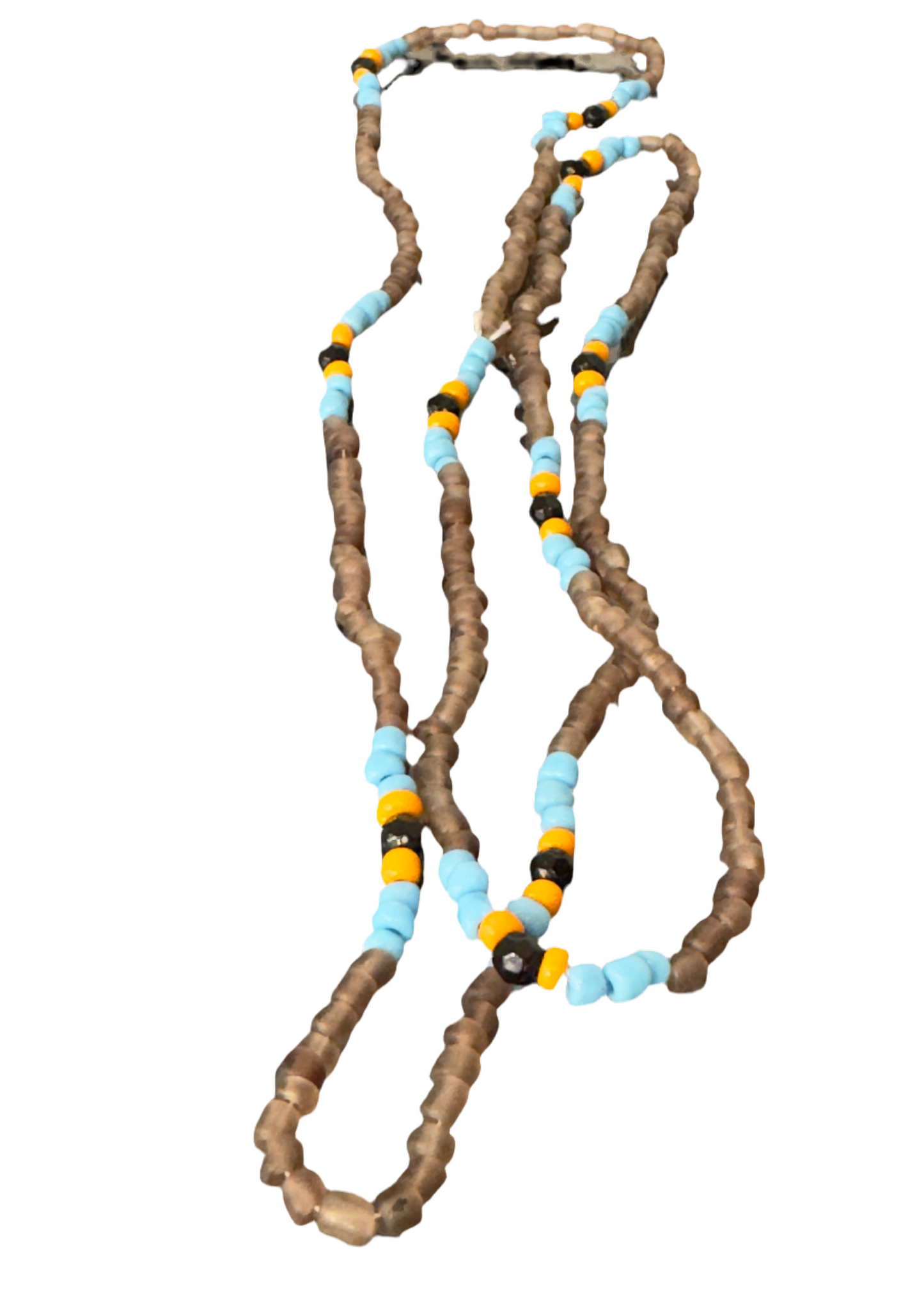 Orisha Brown, Black, Orange and Turquoise Beaded Long Necklace