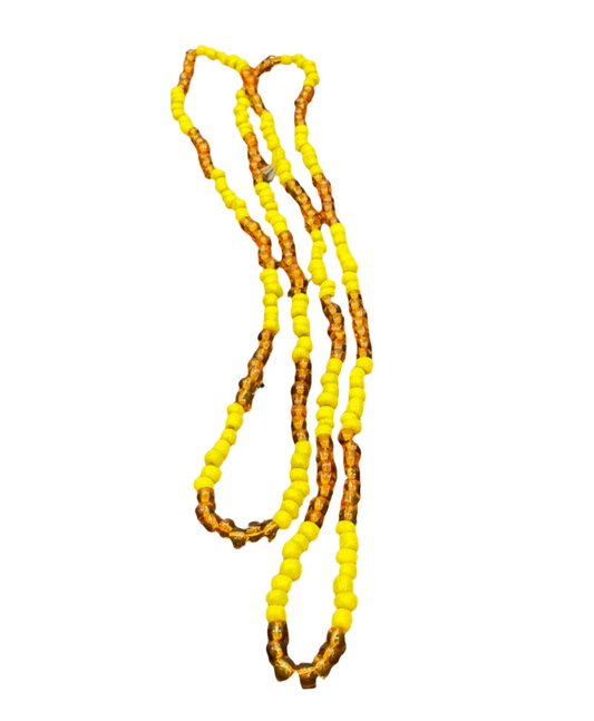 Oshun Orisha Amber and Yellow Beaded Long Necklace