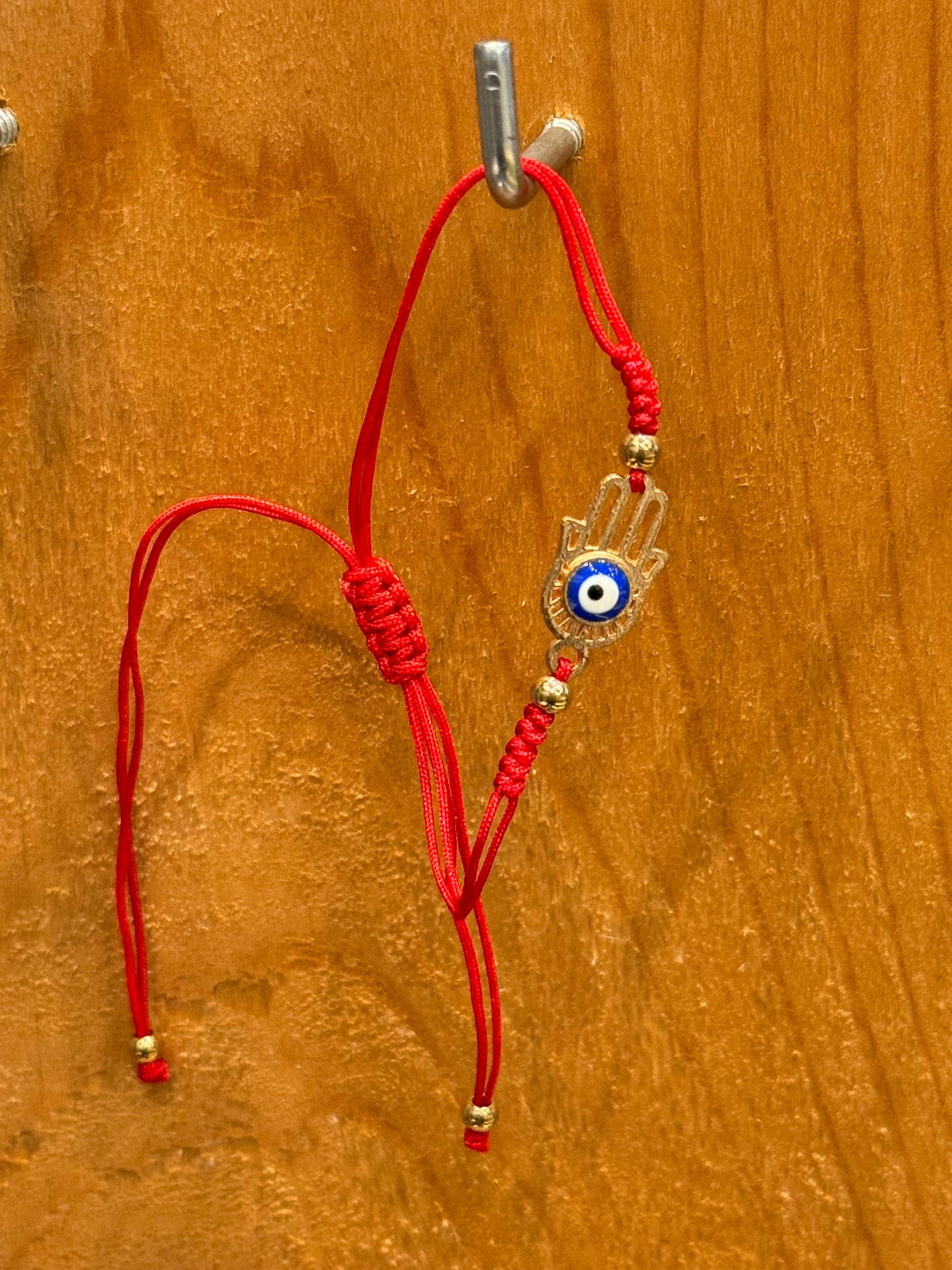 Handmade Red String Pull Tie Bracelet Golden Hamsa Blue Evil Eye