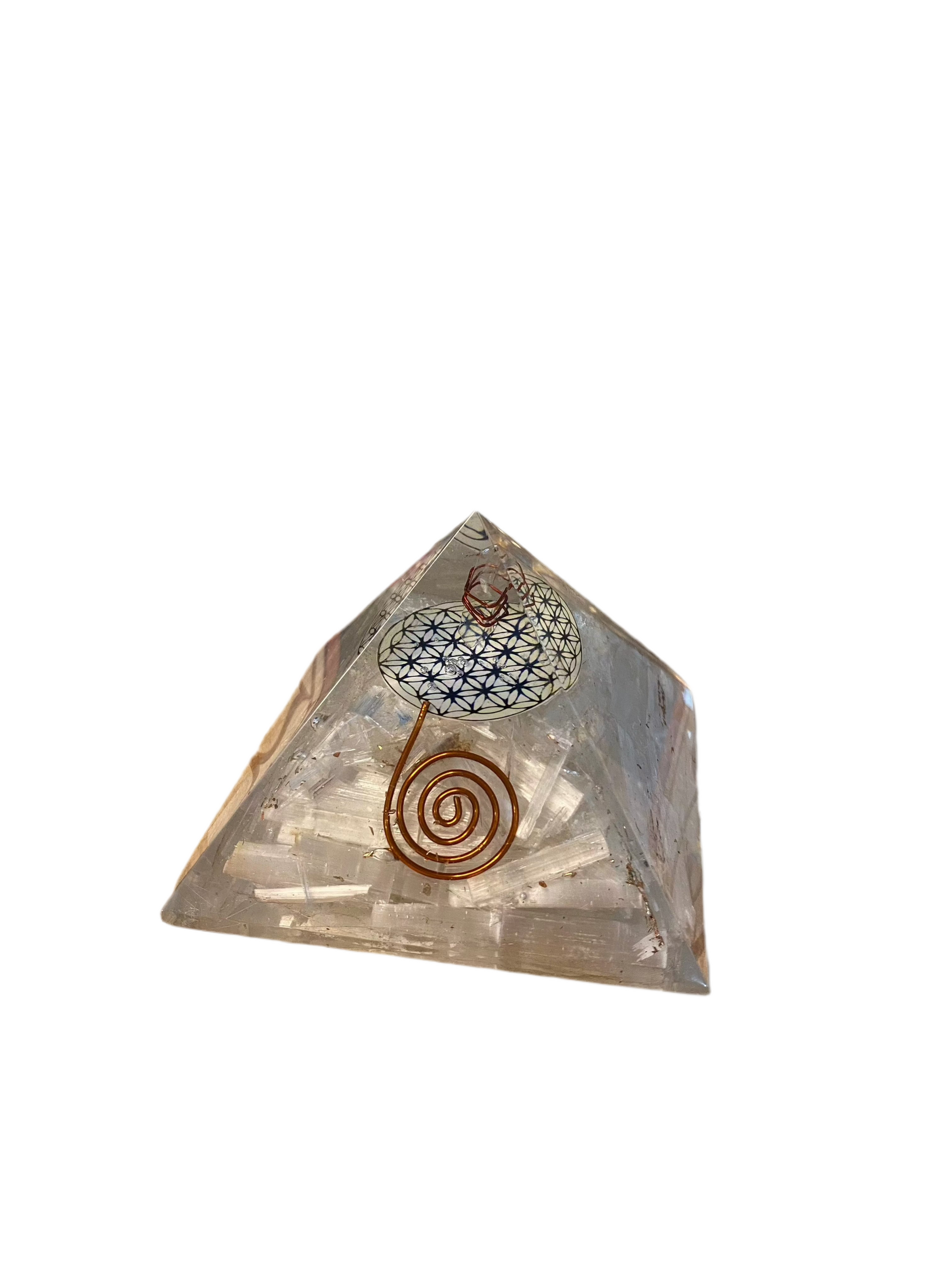 Orgonite Pyramid Selenite Flower of Life