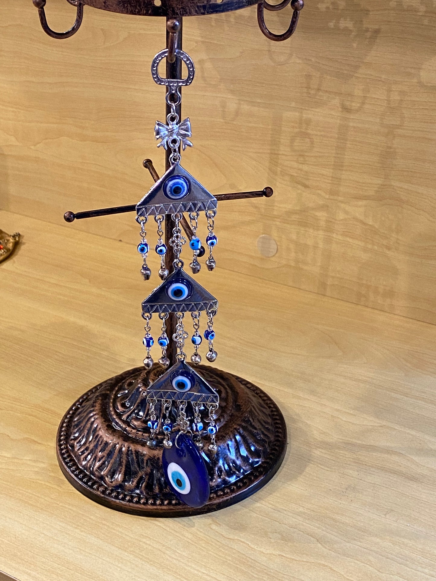 Evil Eye Metal 3 Tier Pyramid Hanging Wall Ornament with Evil Eye Amulet