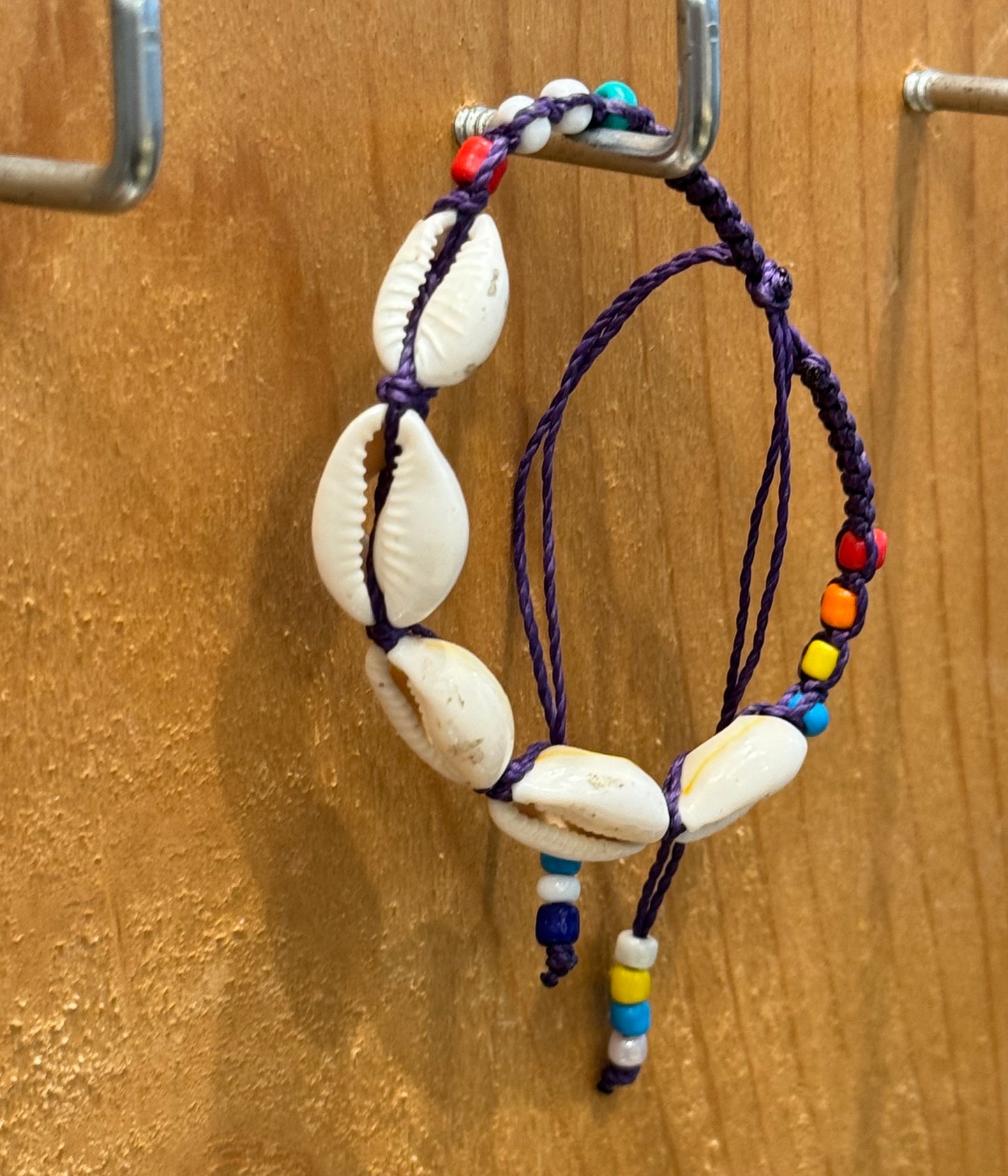 Handmade Purple String Bracelet With Cowrie Shells and Colorful Beads