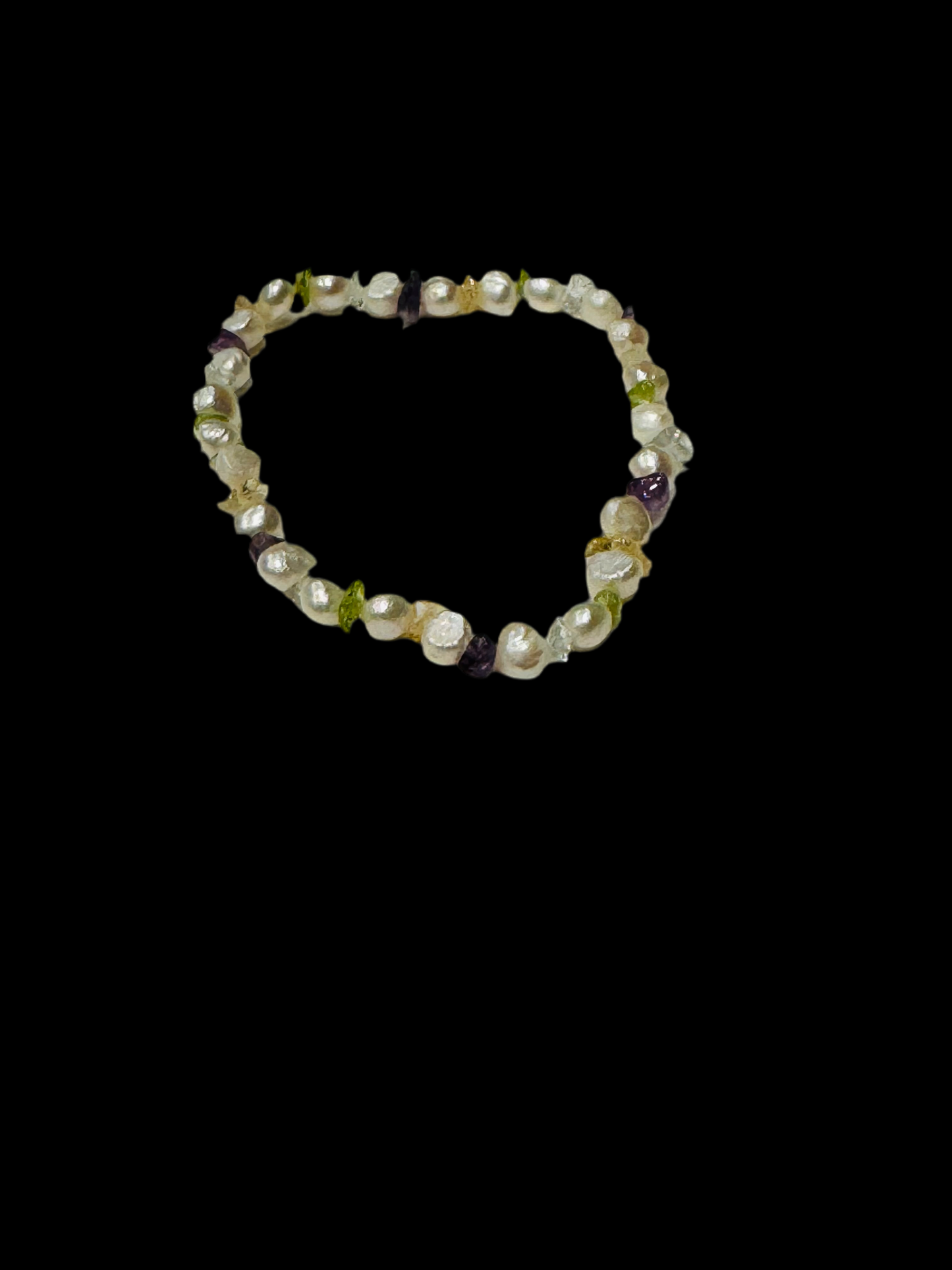 White Beaded Pearl, Amethyst, Citrine and Peridot Chips Stretch Bracelet