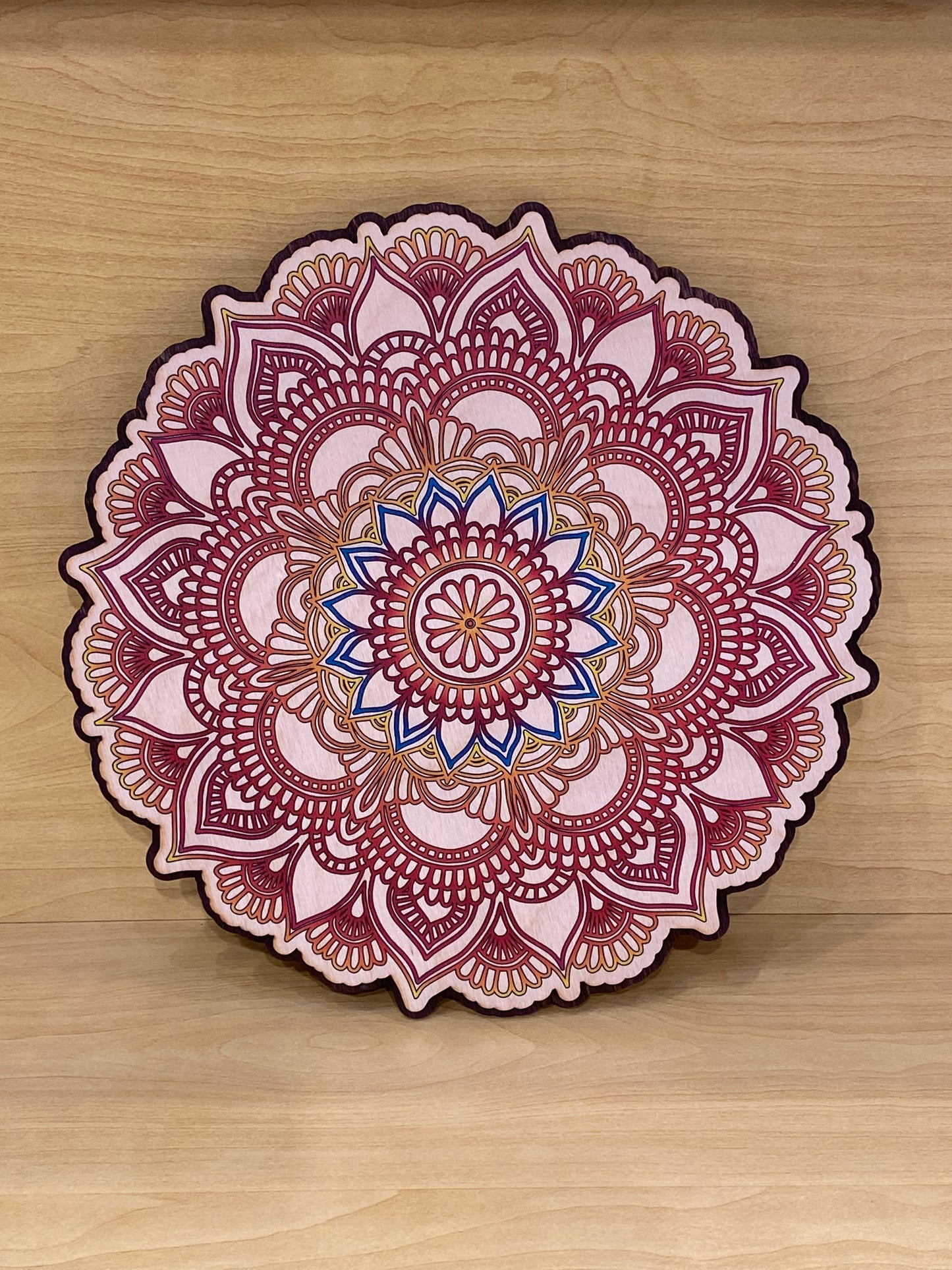 Wooden Round Wall Art Colorful Mandala