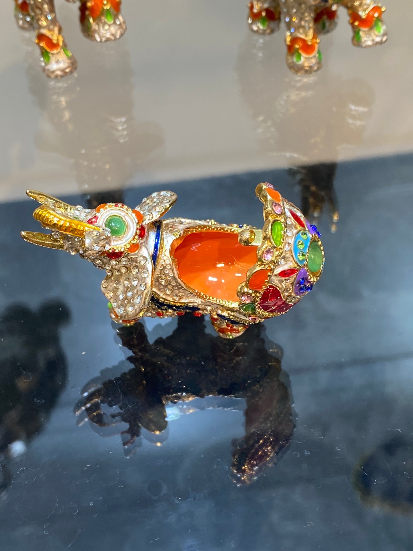 Elephant Bejeweled Small Colorful Stones Trinket Box