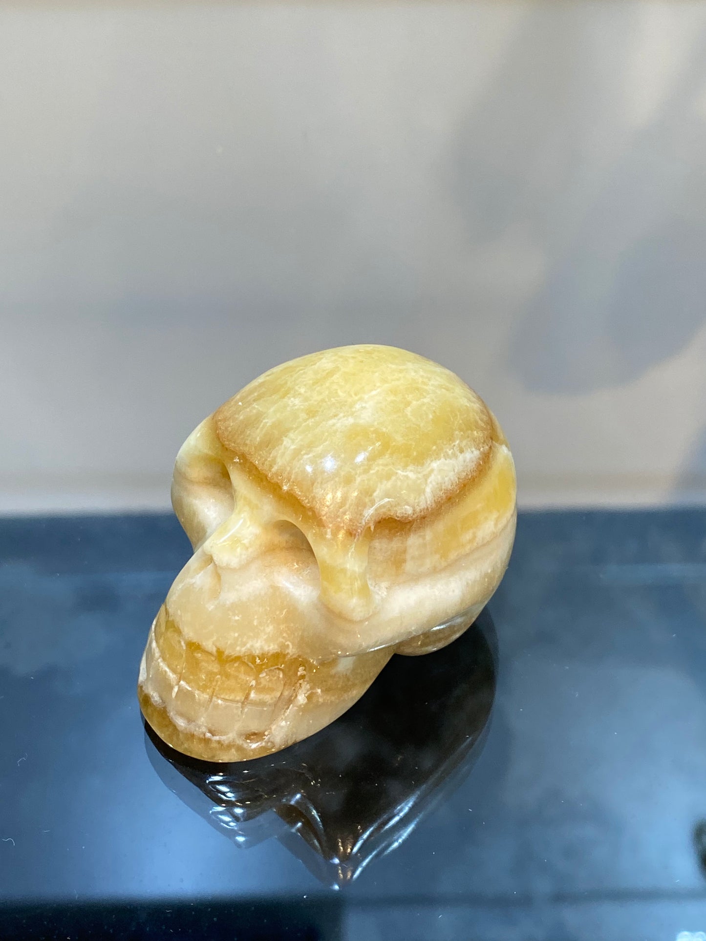 Polished Natural Hand Carved Yellow Calcite Gemstone Skull