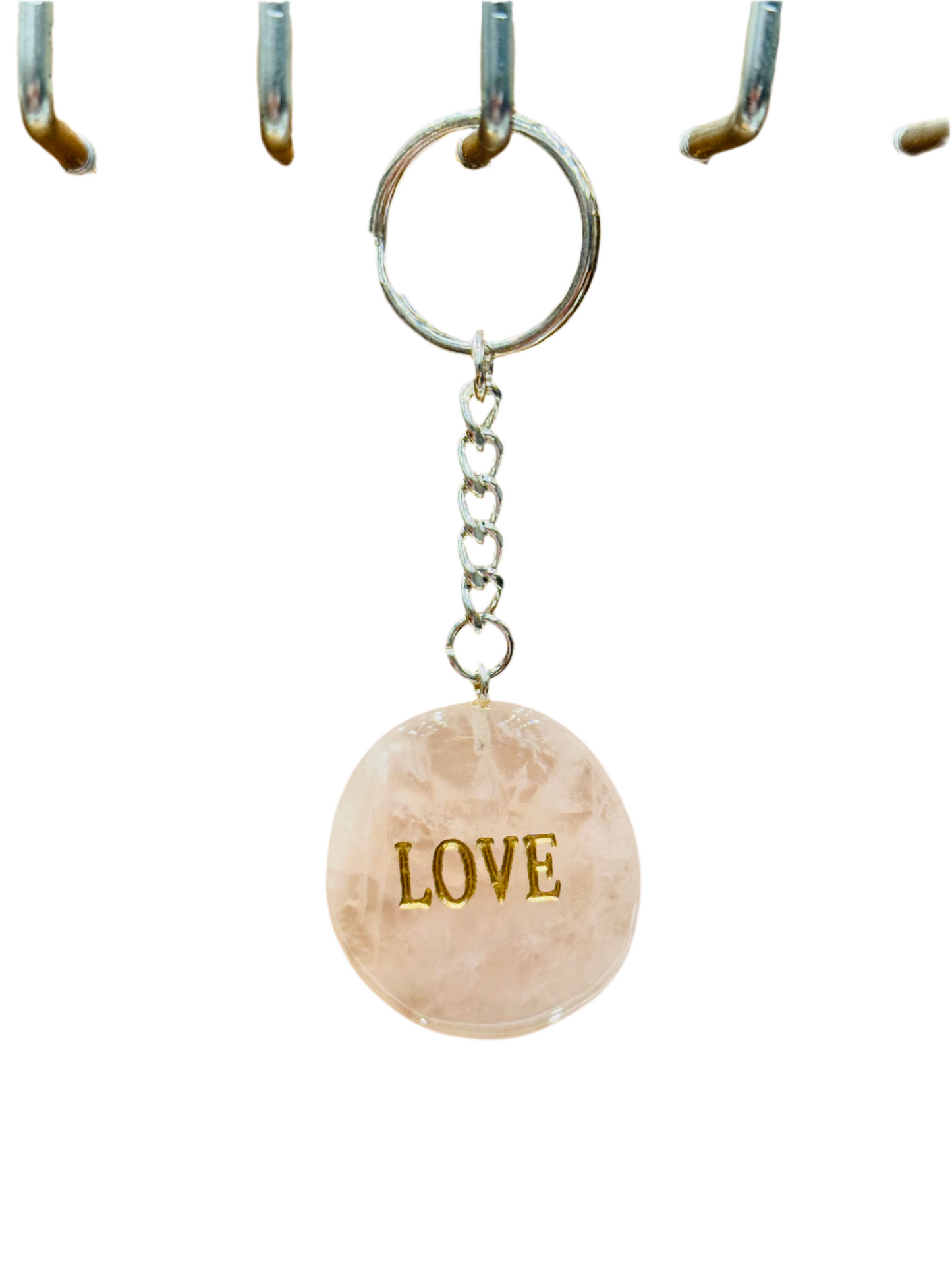 Rose Quartz Love Keychain Handmade Engraved Polished