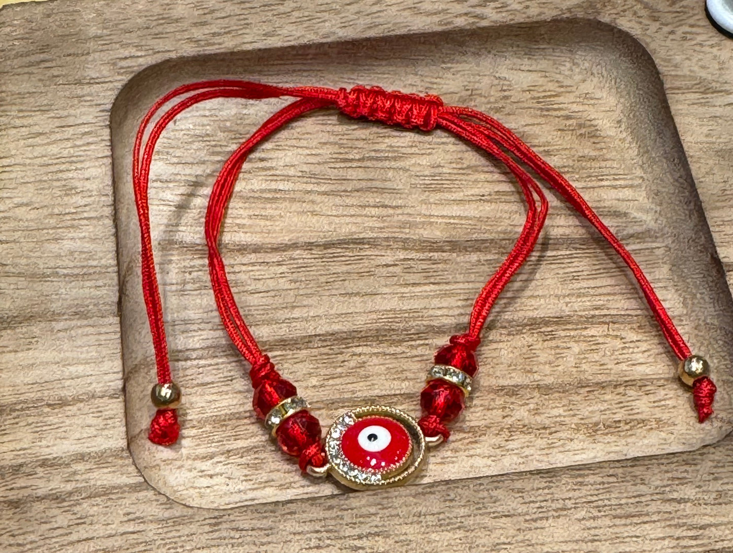 Red String Pull Tie Bracelet Red Evil Eye Charm and Beads