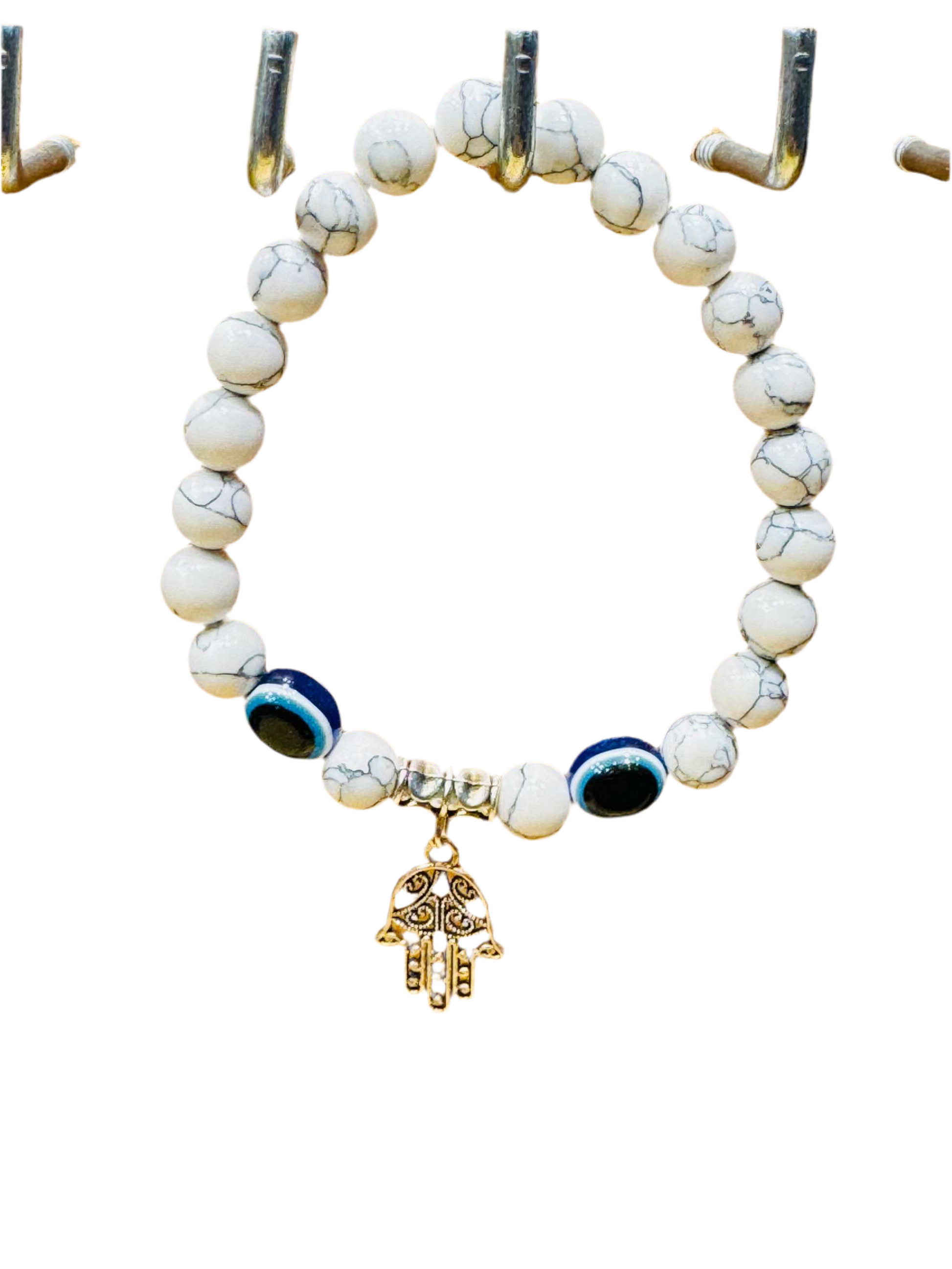 Howlite Evil Eye Gemstone Bracelet Hamsa