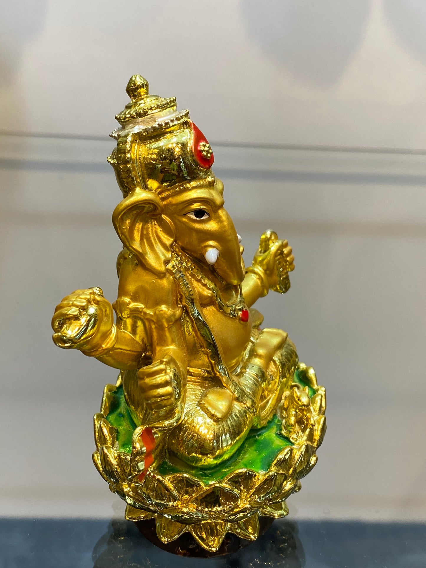 Feng Shui Polyresin Gold Colored Ganesha on Lotus