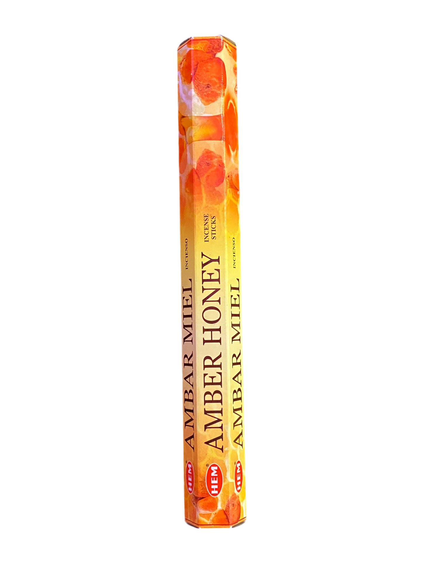 HEM Amber Honey Incense Sticks package with soothing aroma for relaxation and tranquility.