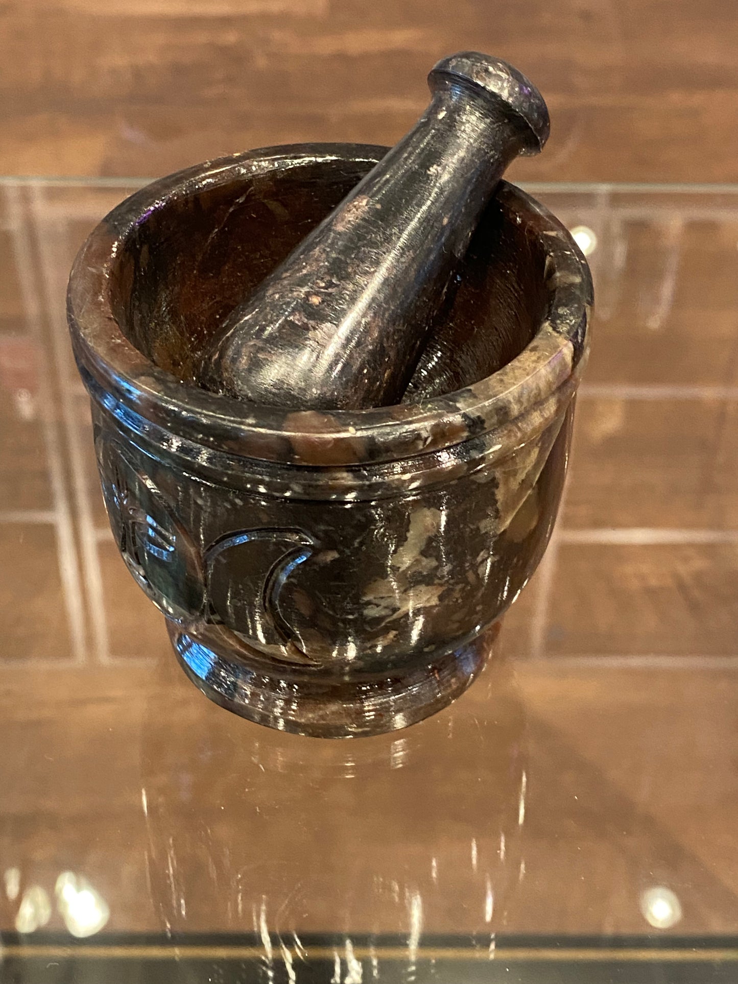 Triple Moon Engraved Mortar and Pestle
