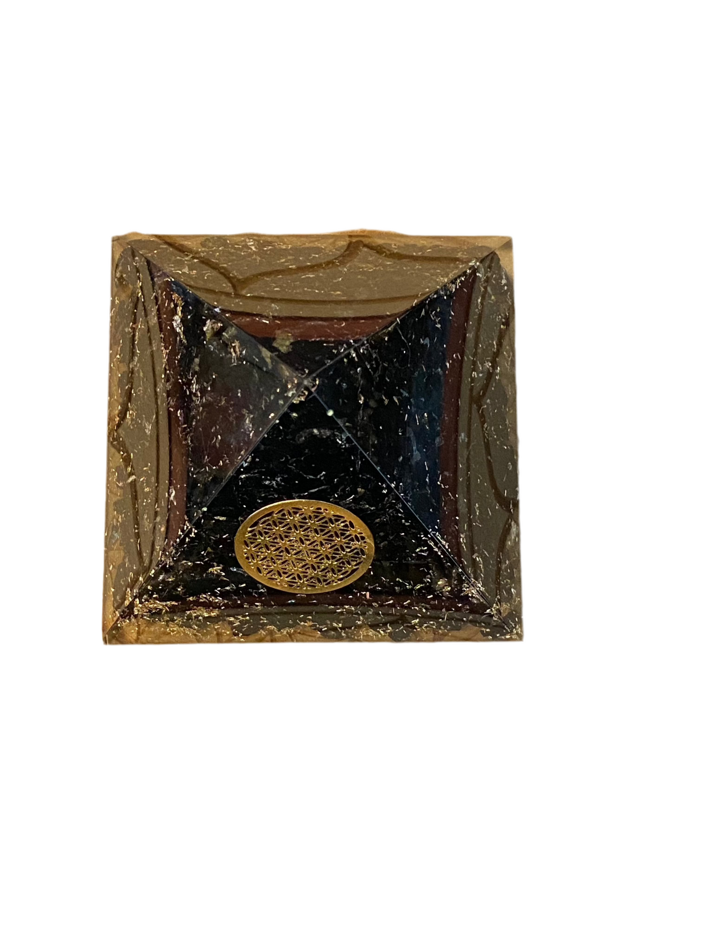 Orgonite Pyramid Black Tourmaline Flower of Life 