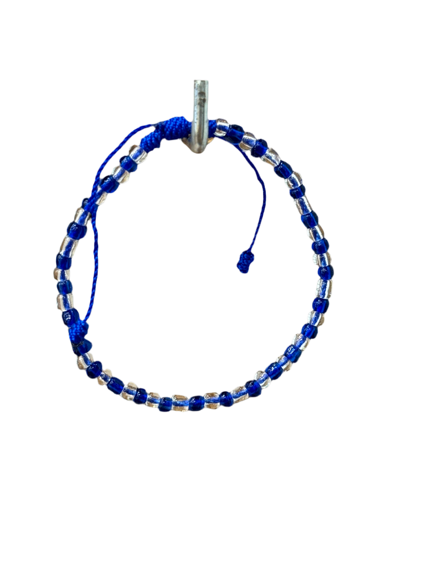 Handmade Beaded String Blue and Clear Orisha Yemaya Blue Pull Tie Bracelet