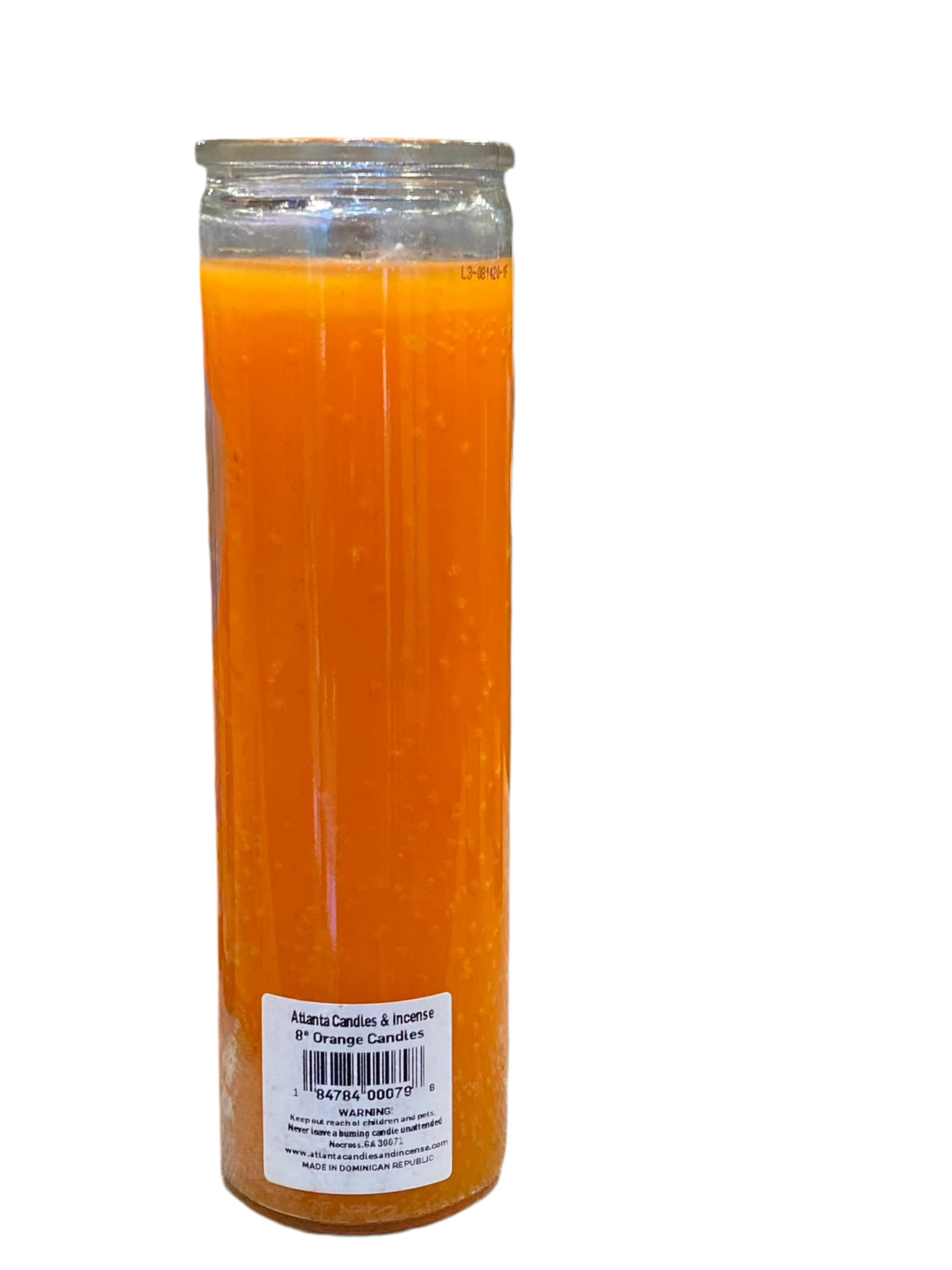 Orange 7 Day Candle in glass jar for energy, courage, and emotional healing.