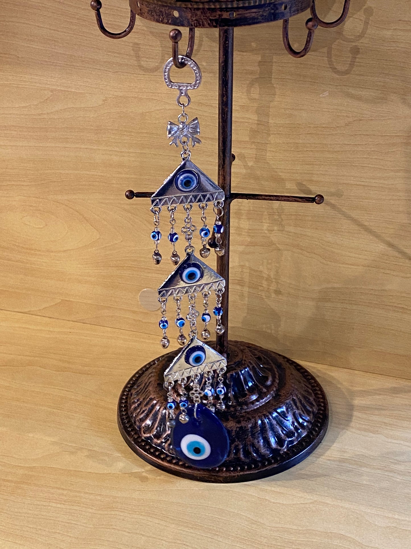 Evil Eye Metal 3 Tier Pyramid Hanging Wall Ornament with Evil Eye Amulet