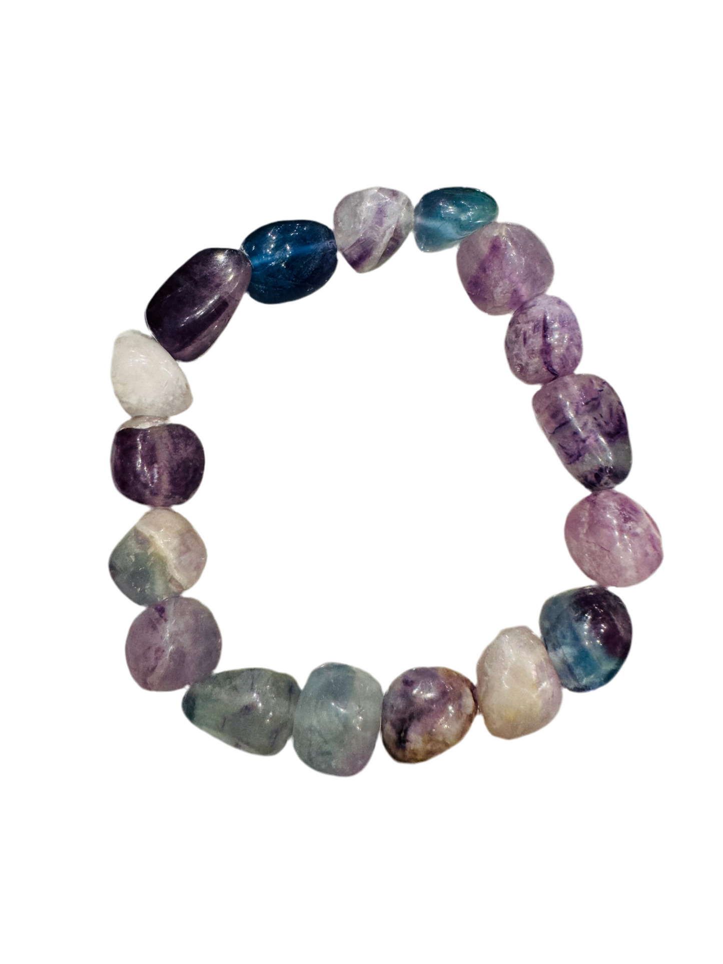 Rainbow Fluorite Tumbled Crystal Bracelet 8mm – Chunky Fluorite Healing Stone Bracelet for Clarity, Focus & Spiritual Balance